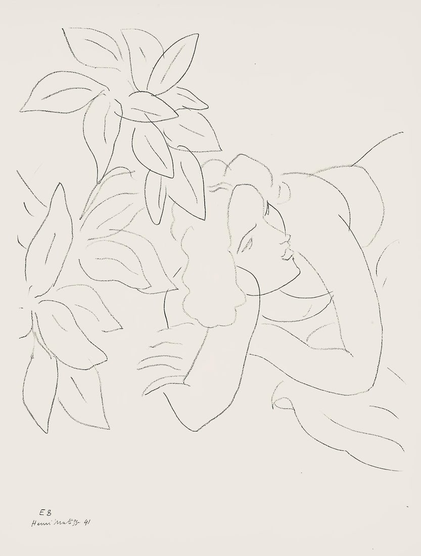 Henri Matisse, Serie E, var. 8 (Duthuit 9), Henri Matisse, Dessins, Themes et variations, Limited: Lithograph on velin pur fil paper. Paper Size: 12.875 x 9.625 inches. Excellent condition. Inscription: Signed in the plate and unnumbered, as issued. Notes: From the folio, Henri Matisse, Dessins,