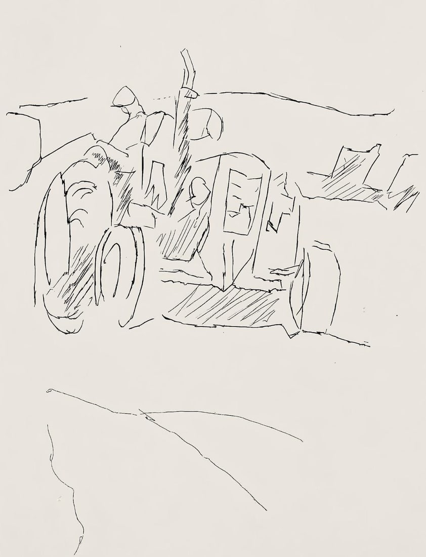 Jacques Villon, Composition (Ginestet/Pouillon 42-64), Hesiode, Les Travaux et les Jours, Limited: Etching on velin de Rives paper. Paper size: 15.75 x 12 inches. Excellent condition. Unsigned and unnumbered, as issued. Notes: From the folio, Hesiode, Les Travaux et les jours. Eaux-fortes de Jacque