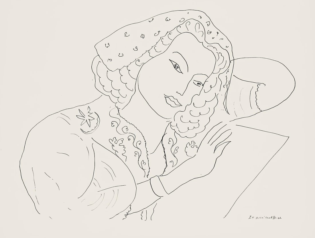 Henri Matisse, Serie I, var. 11 (Duthuit 9), Henri Matisse, Dessins, Themes et variations, Limited: Lithograph on velin pur fil paper. Paper Size: 9.625 x 12.875 inches. Excellent condition. Inscription: Signed in the plate and unnumbered, as issued. Notes: From the folio, Henri Matisse, Dessins, Th