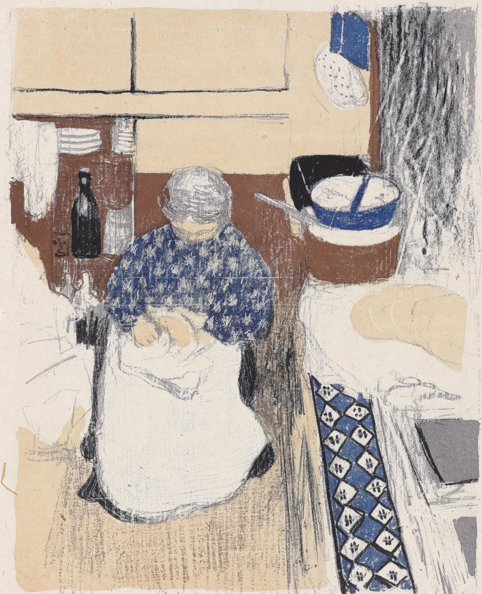 Jean-Edouard Vuillard, The Cook, from The Graphic Work of Vuillard, Limited Edition Lithograph, 1948: This exquisite lithograph by Jean-Edouard Vuillard (1868-1940), titled La cuisiniere (The Cook), from L'oeuvre grave de Vuillard (The Graphic Work of Vuillard), originates from the 1948 edition publis