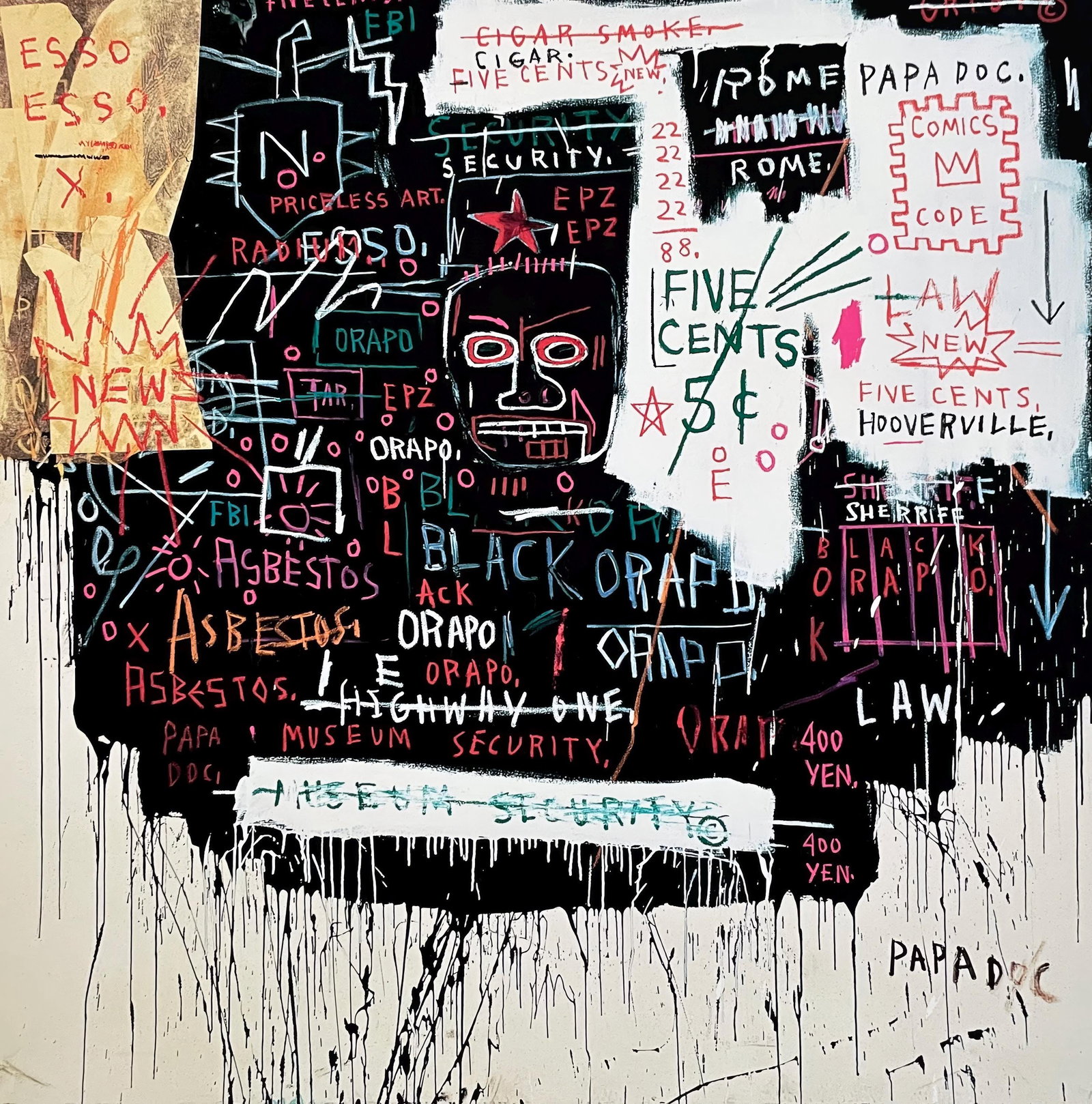 Jean-Michel Basquiat, Museum Security (Broadway Meltdown), Official Edition Archival Pigment Print: Archival pigment print on semi-gloss archival paper. Paper Size: 18 x 18 inches. Inscription: Unsigned and unnumbered, as issued. Condition: Excellent. Notes: Licensed by Artestar, New York; published