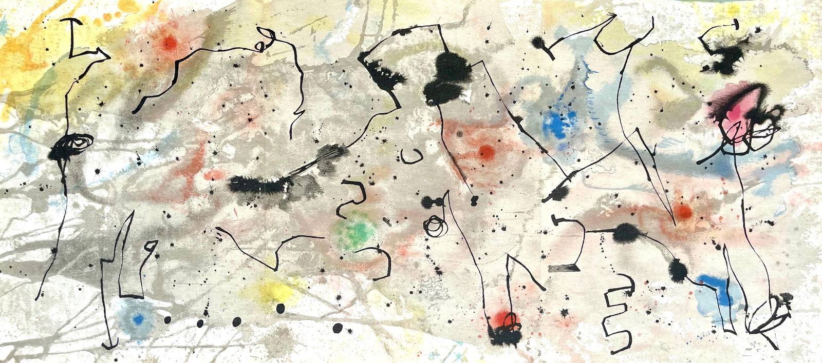 Joan Miro, Composition, Derriere le miroir, Limited Edition Lithograph: Lithograph on velin paper. Paper size: 15 x 33 inches. Excellent condition, with bifold, as issued. Inscription: Unsigned and unnumbered, as issued. Notes: From volume, Derriere le miroir, N deg