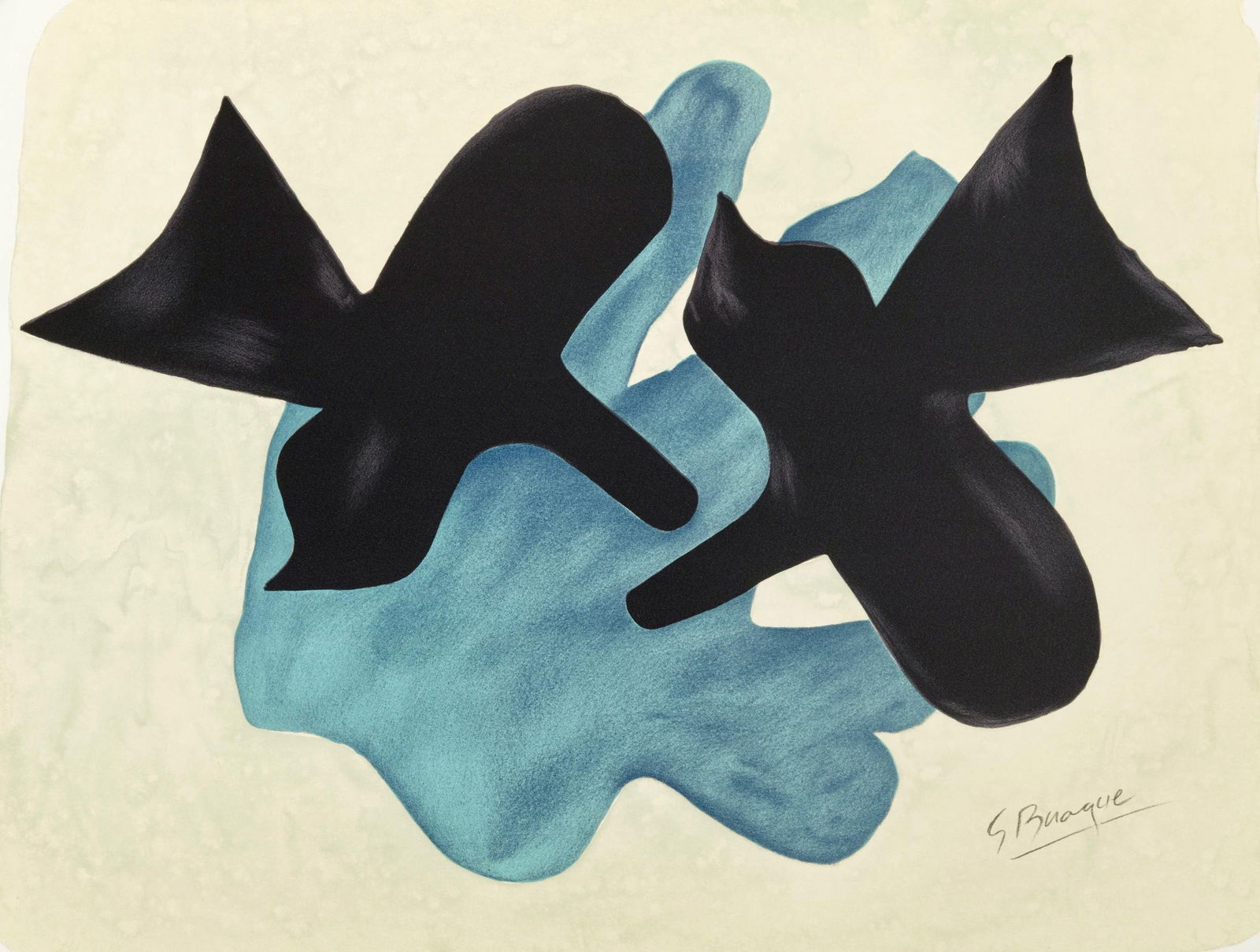 Georges Braque, Composition, Œdipe roi de Sophocle, Limited Edition Lithograph: Lithograph on grand velin d'Arches pur chiffon specialement fabriques paper. Paper size: 17.72 x 22.83 inches. Excellent condition. Inscription: signed in the plate and unnumbered, as issued. Notes: