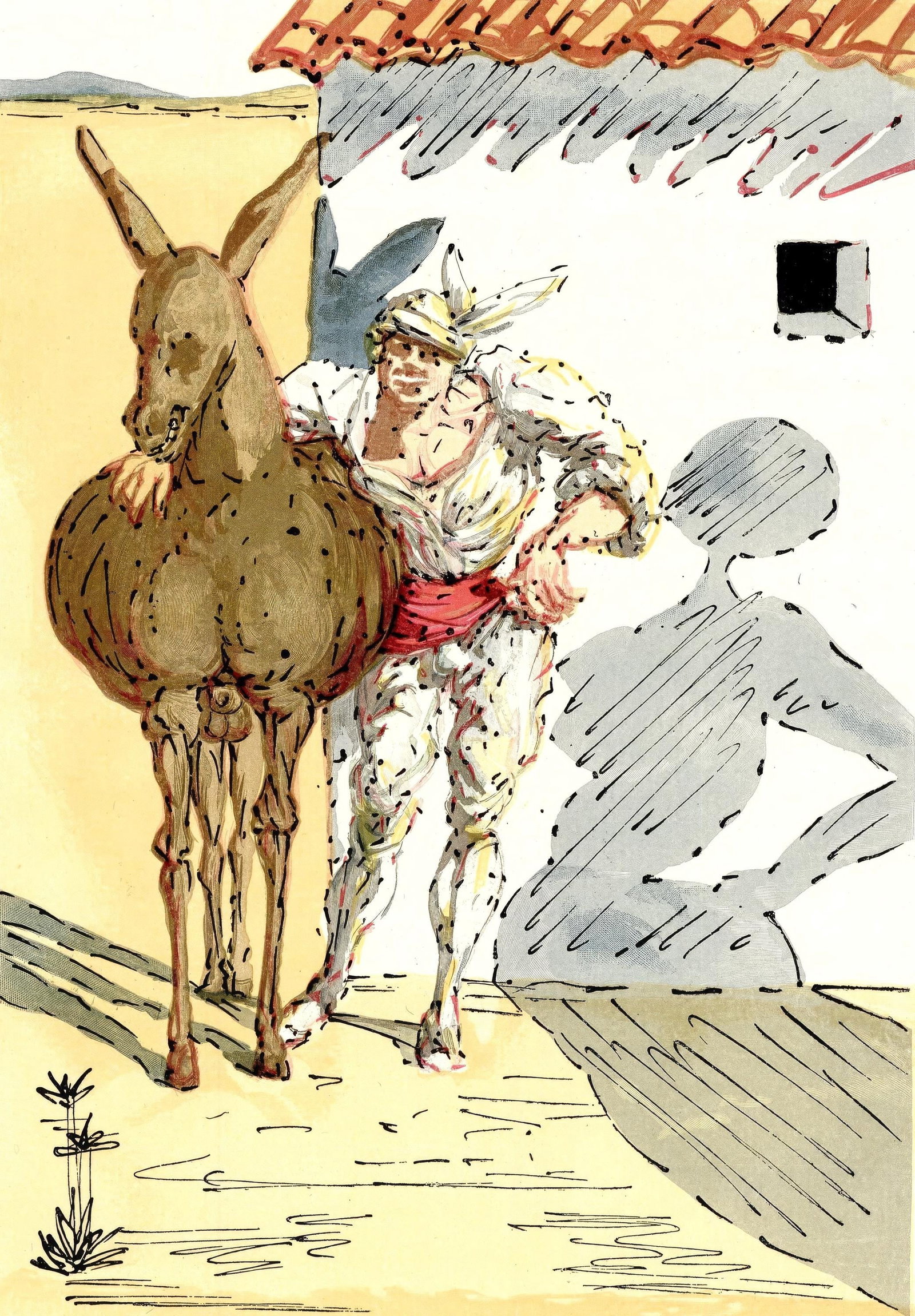 Salvador Dali, Untitled, from The Three-Cornered Hat, Limited Edition Engraving, 1958: This exquisite engraving by Salvador Dali (1904-1989), titled Sans titre (Untitled), from the folio Le Tricorne (The Three-Cornered Hat), originates from the 1958 edition published by Editions du Roch