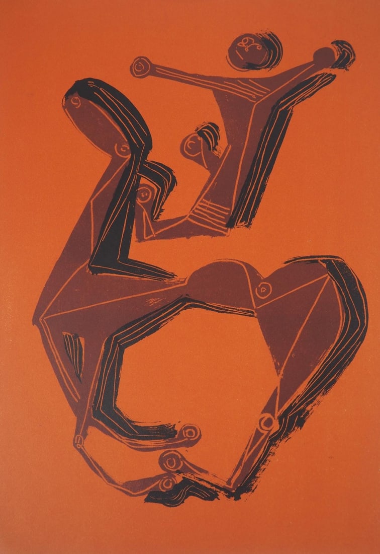 Marino Marini, Composition, XXe siecle, Limited Edition Lithograph: Lithograph on velin paper. Paper Size: 12.5 x 9.75 inches. Excellent condition. Inscription: Unsigned and unnumbered, as issued. Notes: From the volume, XXe Siecle, n deg5, 1955. Published and printed