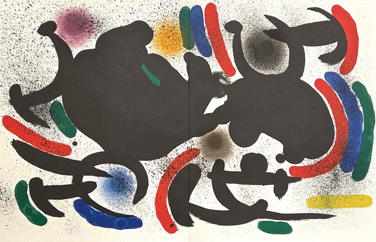 Joan Miro, Composition, (Cramer 160; Mourlot 860), Joan Miro Lithographs, Limited Edition Lithograph: Lithograph on velin paper. Inscription: Unsigned and unnumbered. Paper Size: 12.5 x 19.5 inches. Excellent condition, with centerfold, as issued. Notes: From the volume, Joan Miro Lithographs, Volume