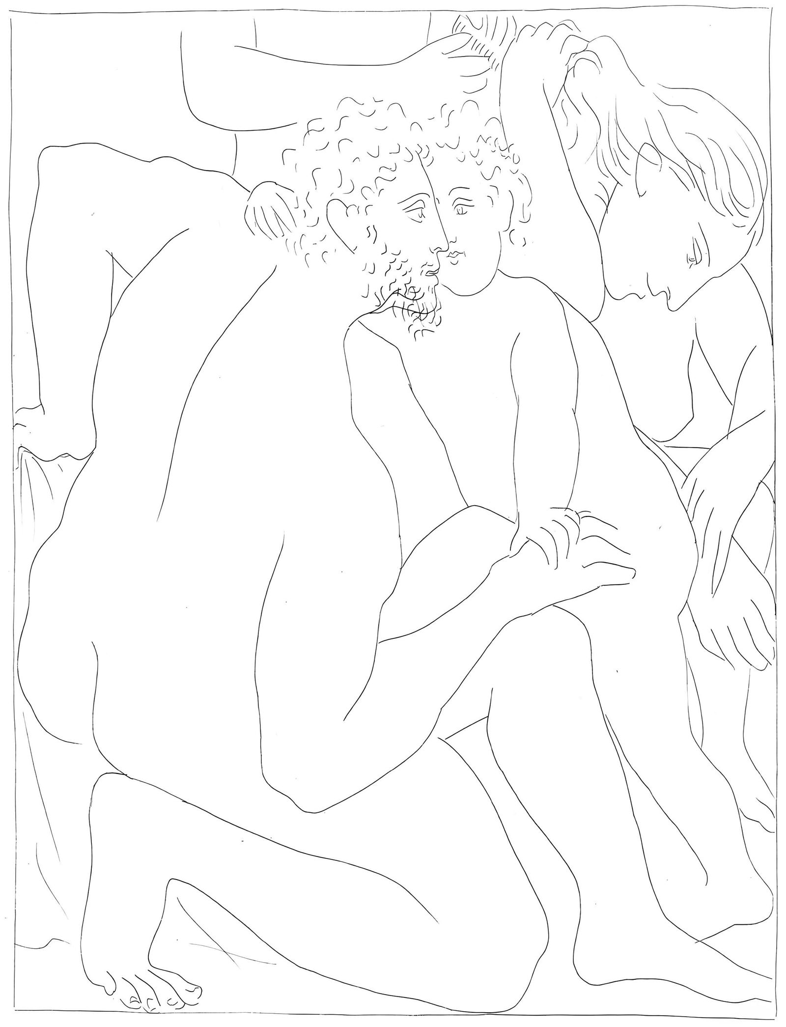 Pablo Picasso, Deucalion et Pyrrha creent un nouveau genre humain, Les Metamorphoses, Limited: Lithograph on velin papier Verge fin blanc des papeteries de Bellerive paper. Paper size: 11.02 x 8.66 inches. Inscription: Unsigned and unnumbered, as issued. Condition: Very good/excellent,