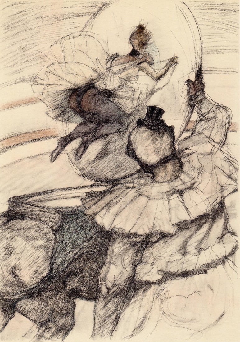 Henri de Toulouse-Lautrec, Travail de panneau, The Circus by Toulouse-Lautrec, Limited Edition: Lithograph on velin paper. Unsigned and unnumbered. Paper Size: 12.125 x 9.25 inches. Excellent condition. Notes: From the album, The Circus by Toulouse-Lautrec, 1952. Published the Paris Book