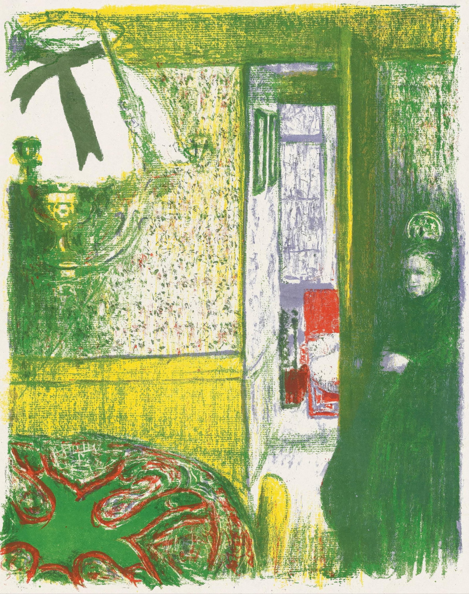 Jean-Edouard Vuillard, Interior with Hanging Lamp, from The Graphic Work of Vuillard, Limited: This exquisite lithograph by Jean-Edouard Vuillard (1868-1940), titled Interieur a la suspension (Interior with Hanging Lamp), from L'oeuvre grave de Vuillard (The Graphic Work of Vuillard), originate