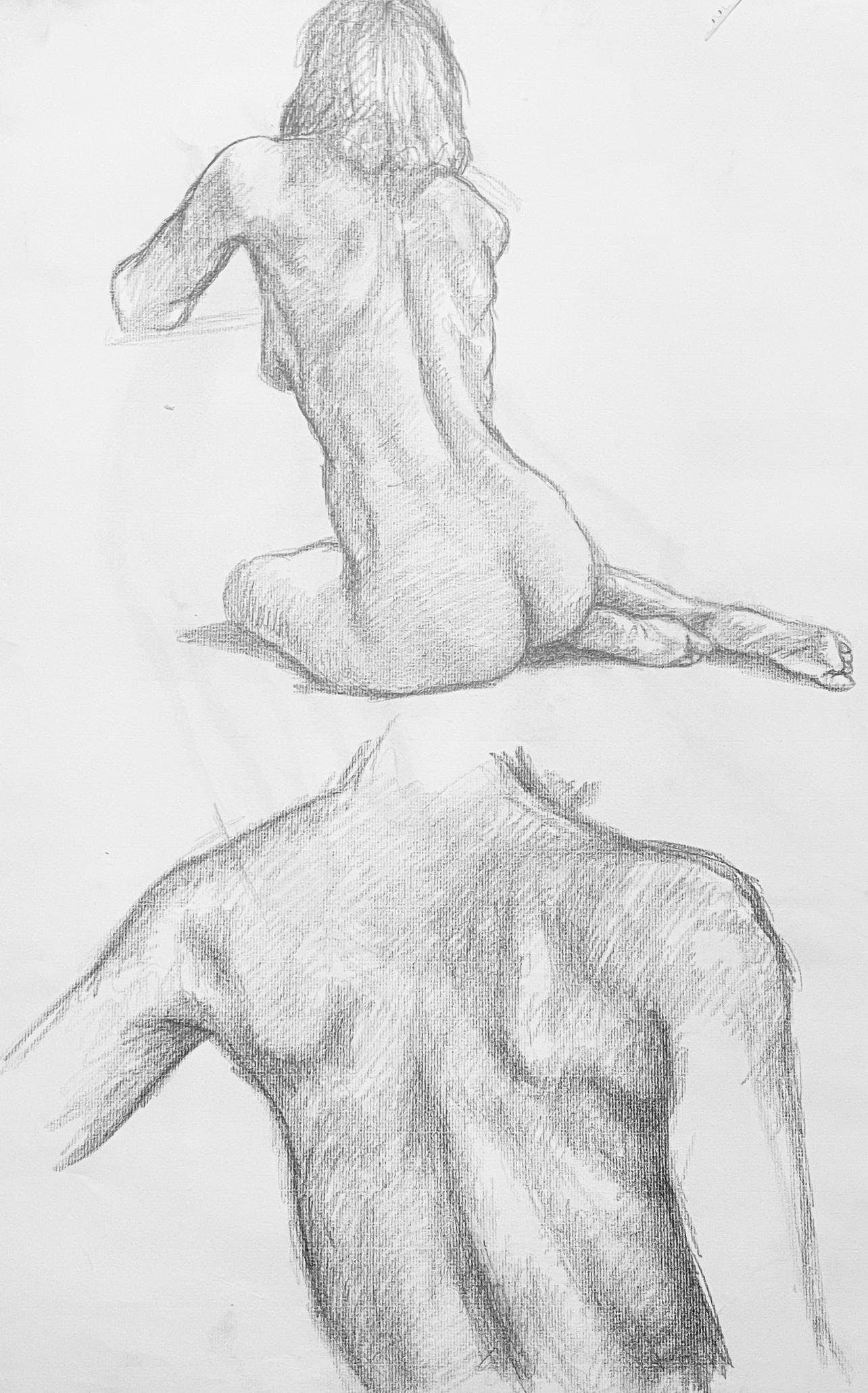 Ian Hornak, Renaissance Male and Female Nude Figure Study, 1963, Original Drawing: Graphite on velin paper, circa 1963. Paper Size: 23 x 18 inches. Good condition, consistent with age. Inscription: Unsigned, Estate stamped, verso. Provenance: Estate of Ian Hornak, East Hampton.