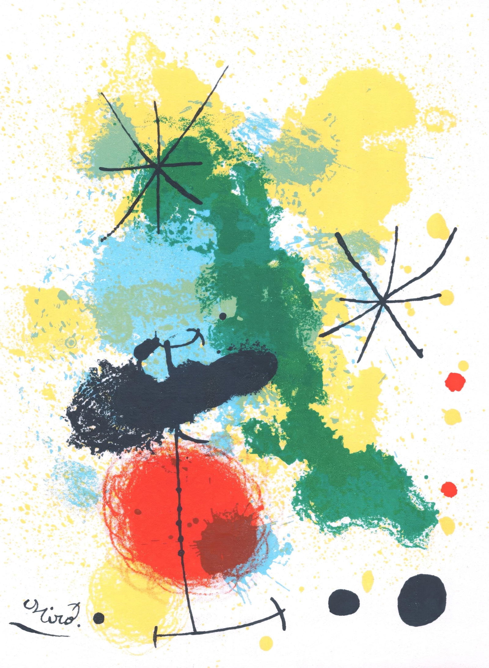 Joan Miro, Untitled, from Prints from the Mourlot Press, Limited Edition Lithograph, 1964: This exquisite lithograph by Joan Miro (1893-1983), titled Sans titre (Untitled), from the album Prints from the Mourlot Press, exhibition sponsored by the French Embassy, circulated by the Traveling