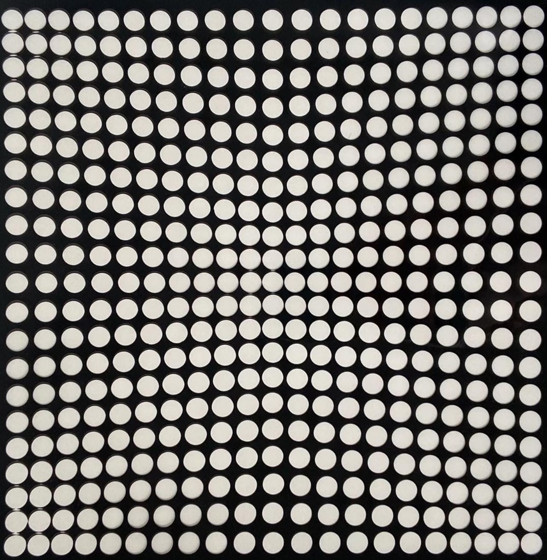 Victor Vasarely, Composition, Tiefenbilder, Limited Edition Heliogravure: Heliogravure on Mylar laid on 280 gm M2 gloss paper. Paper Size: 11 x 11 inches. Excellent condition. Notes: From the folio, Tiefenbilder, 1972. Published and printed by Editions du Griffon, Neuchatel