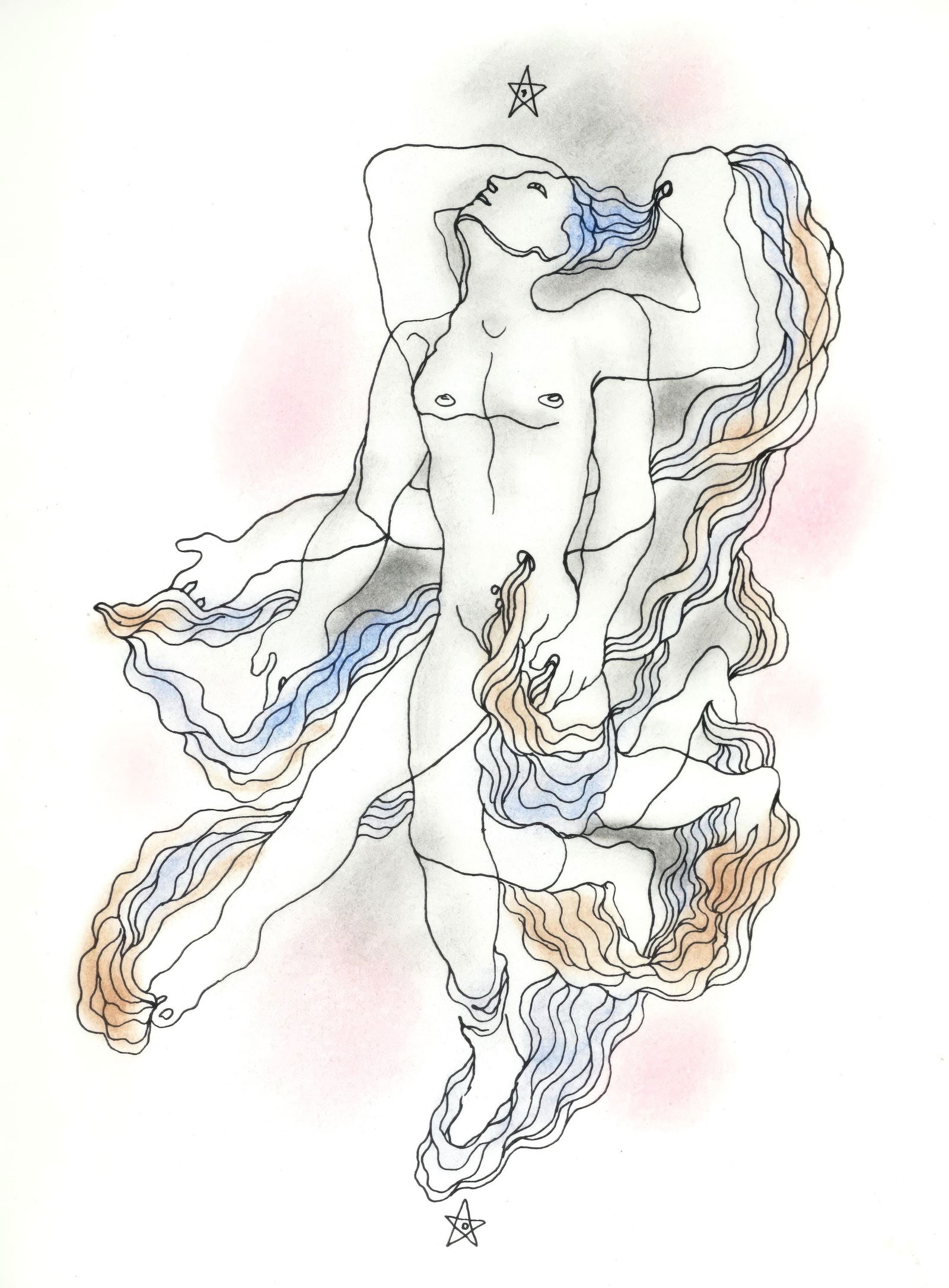 Jean Cocteau, Untitled, from The White Book, Limited Edition Lithograph and Pochoir, 1930: Jean Cocteau (1889-1963); Sans titre (Untitled), 1930. Lithograph and pochoir with hand coloring on velin d'Arches paper. Paper size 11.81 x 9.06 inches. Unsigned and unnumbered, as issued. Printed by