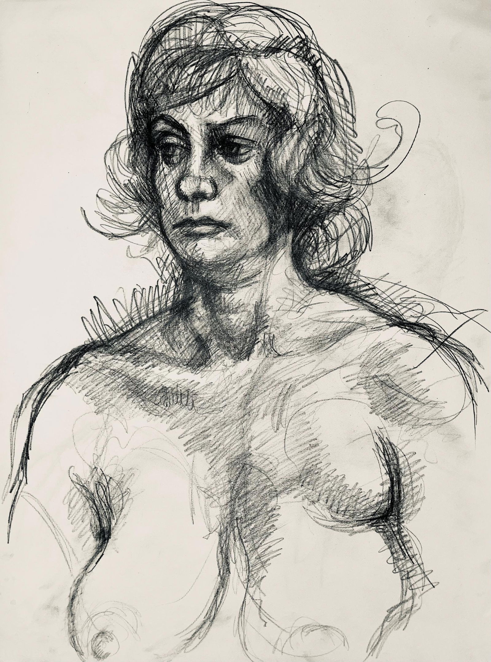 Ian Hornak, Renaissance Female Nude Figure Study, 1963, Original Drawing: Charcoal on velin paper, circa 1963. Paper Size: 23 x 18 inches. Good condition, consistent with age. Inscription: Unsigned, Estate stamped, verso. Provenance: Estate of Ian Hornak, East Hampton.