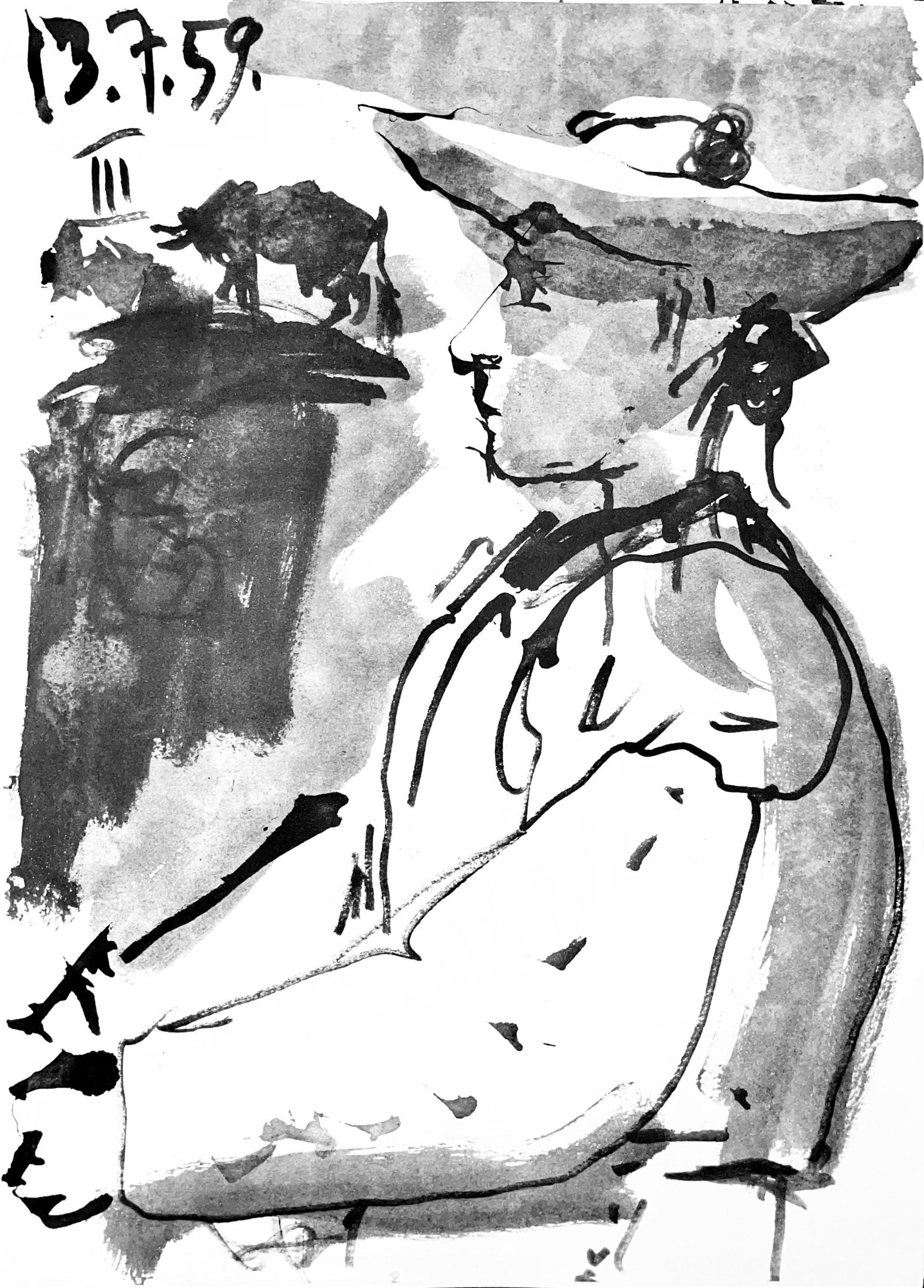 Pablo Picasso, Composition (Bloch 1276; Czwiklitzer 23), Toros y Toreros, Limited Edition Lithograph: Heliogravure on velin paper. Paper Size: 14.75 x 10.5 inches. Inscription: Unsigned and unnumbered, as issued. Notes: From the album, Pablo Picasso, Toros y toreros, 1961. Published by Les Editions Ce