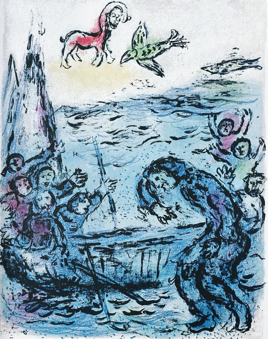 Marc Chagall, Odysseus und seine Gefahrten, Homer, Die Odyssee, Limited Edition Lithograph: Lithograph on 250 g/m2 Butten Papierwerke Miliani AG, Fabriano paper. Paper Size: 14.88 x 11.69 inches. Inscription: Unsigned and unnumbered, as issued. Condition: Very good/excellent, consistent