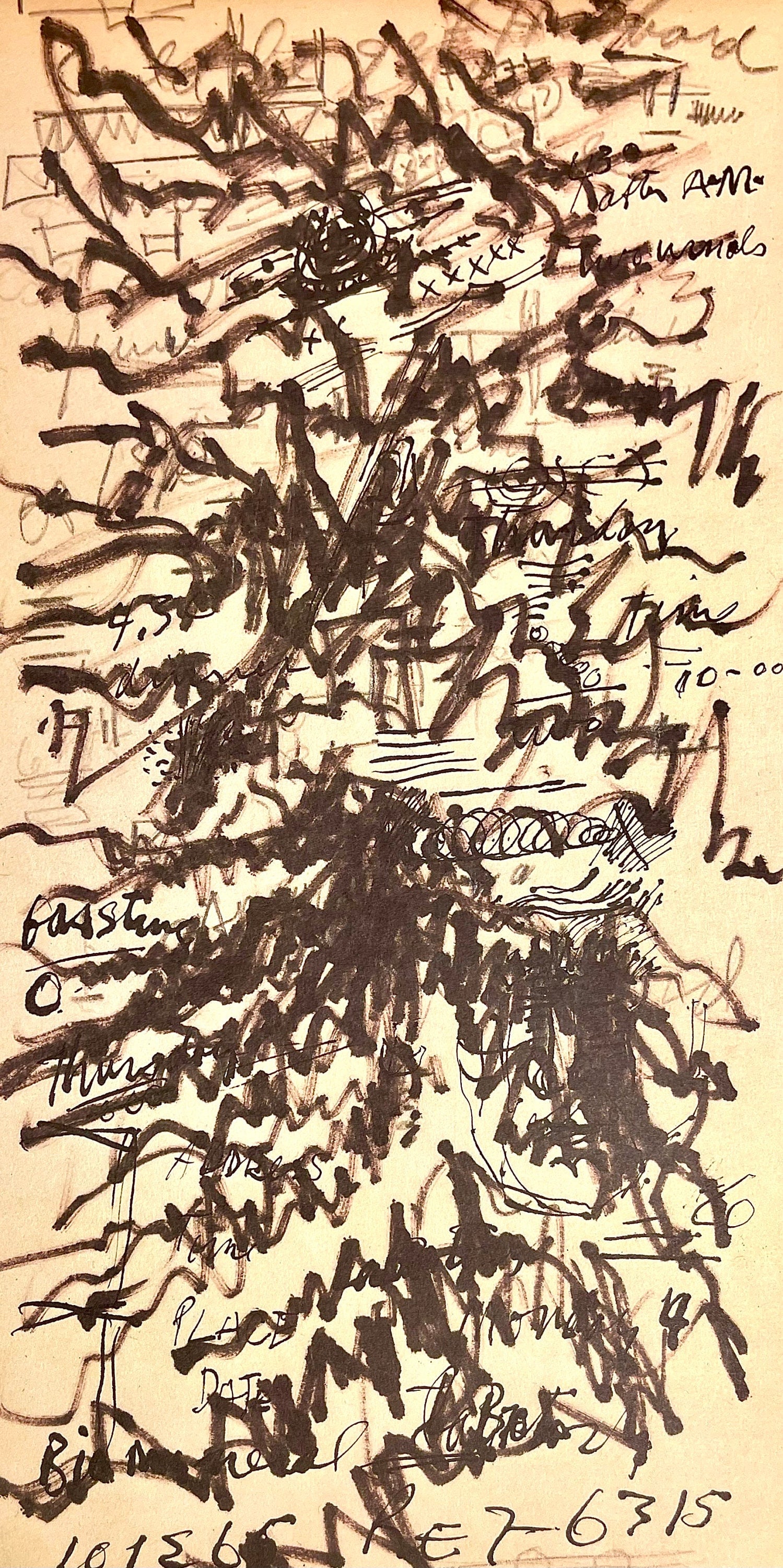 Jackson Pollock, Composition, Jackson Pollock, The Last Sketchbook, Limited Edition Lithograph: Lithograph on velin Mohawk paper. Inscription: unsigned and unnumbered, as issued. Paper Size: 5 x 12 inches. Excellent condition. Notes: From the album, Jackson Pollock, The Last Sketchbook, 1982.