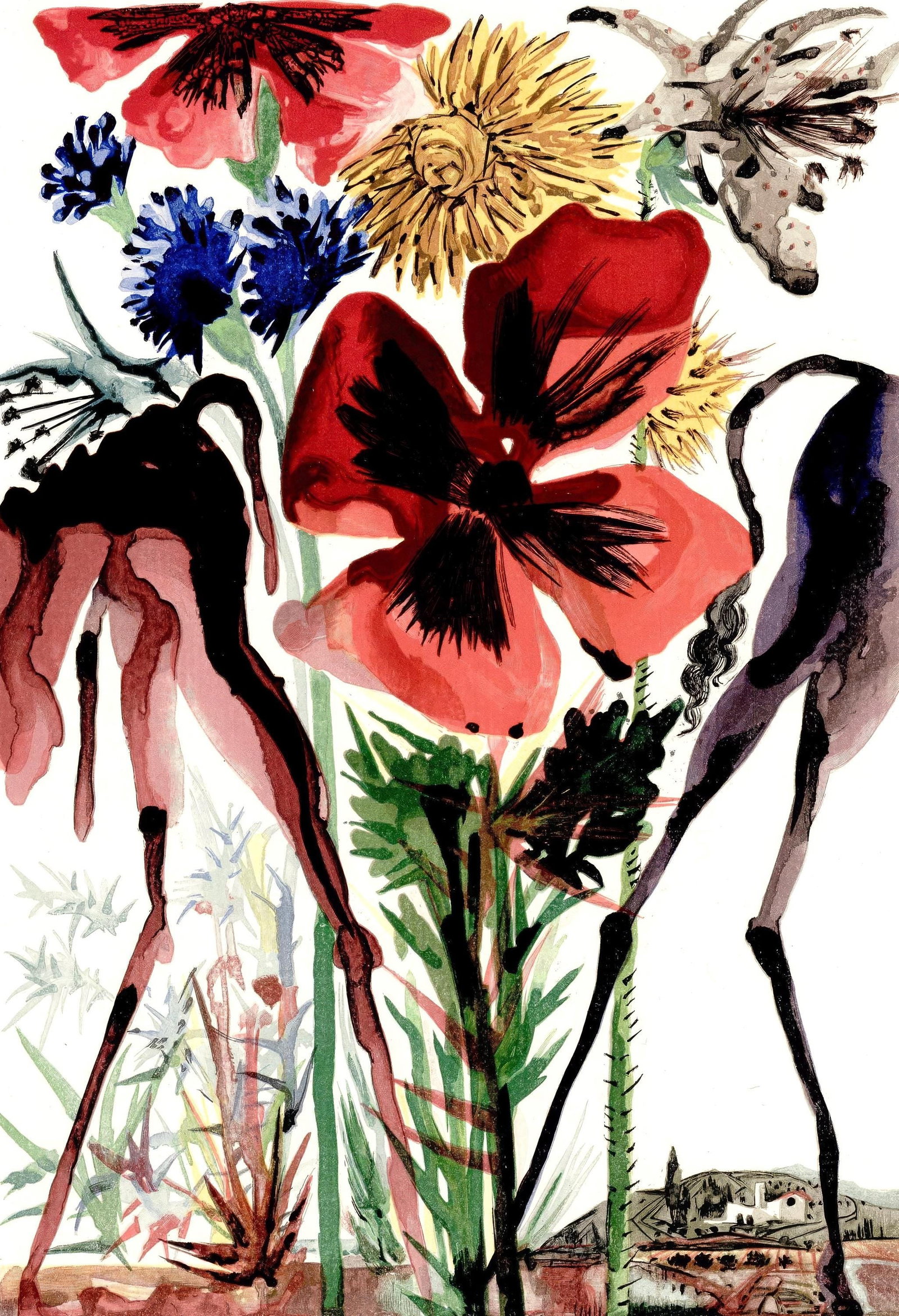 Salvador Dali, Untitled, from The Three-Cornered Hat, Limited Edition Engraving, 1958: This exquisite engraving by Salvador Dali (1904-1989), titled Sans titre (Untitled), from the folio Le Tricorne (The Three-Cornered Hat), originates from the 1958 edition published by Editions du Roch