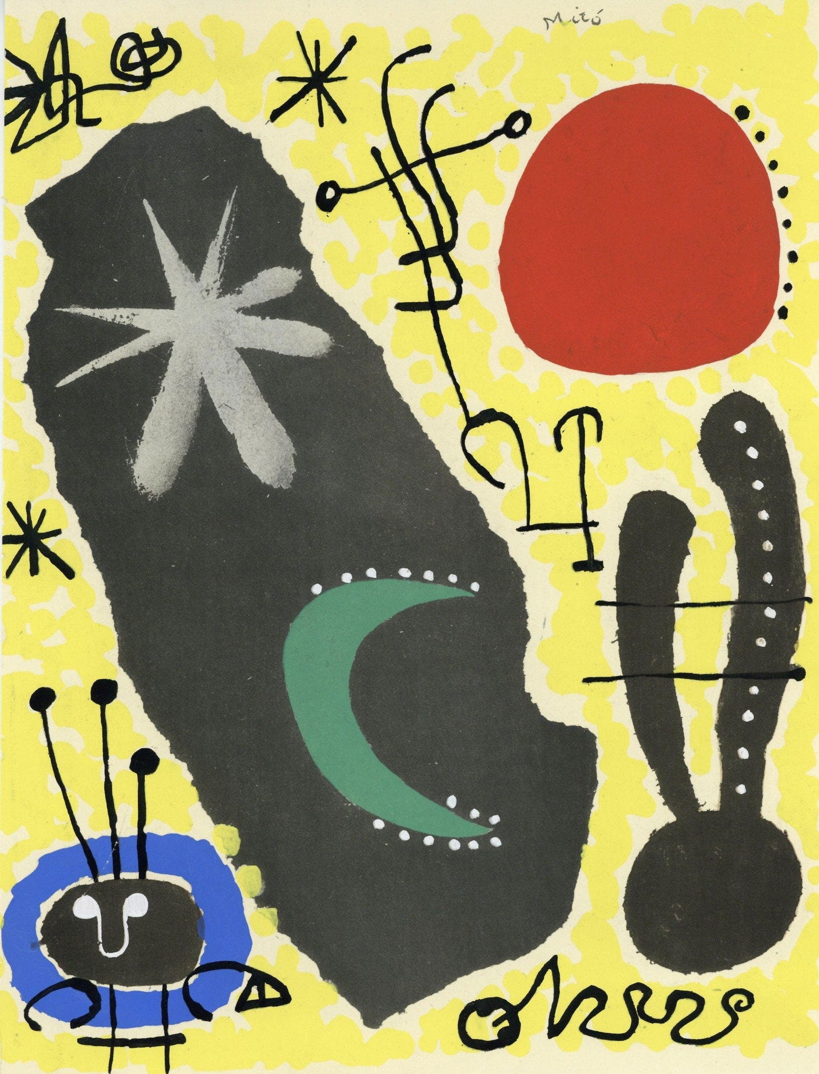Joan Miro, Composition, XXe siecle, Limited Edition Lithograph: Lithograph on velin paper. Paper Size: 12.5 x 9.75 inches. Excellent condition. Inscription: Unsigned and unnumbered, as issued. Notes: From the volume, XXe Siecle, n deg6, 1956. Published and printed