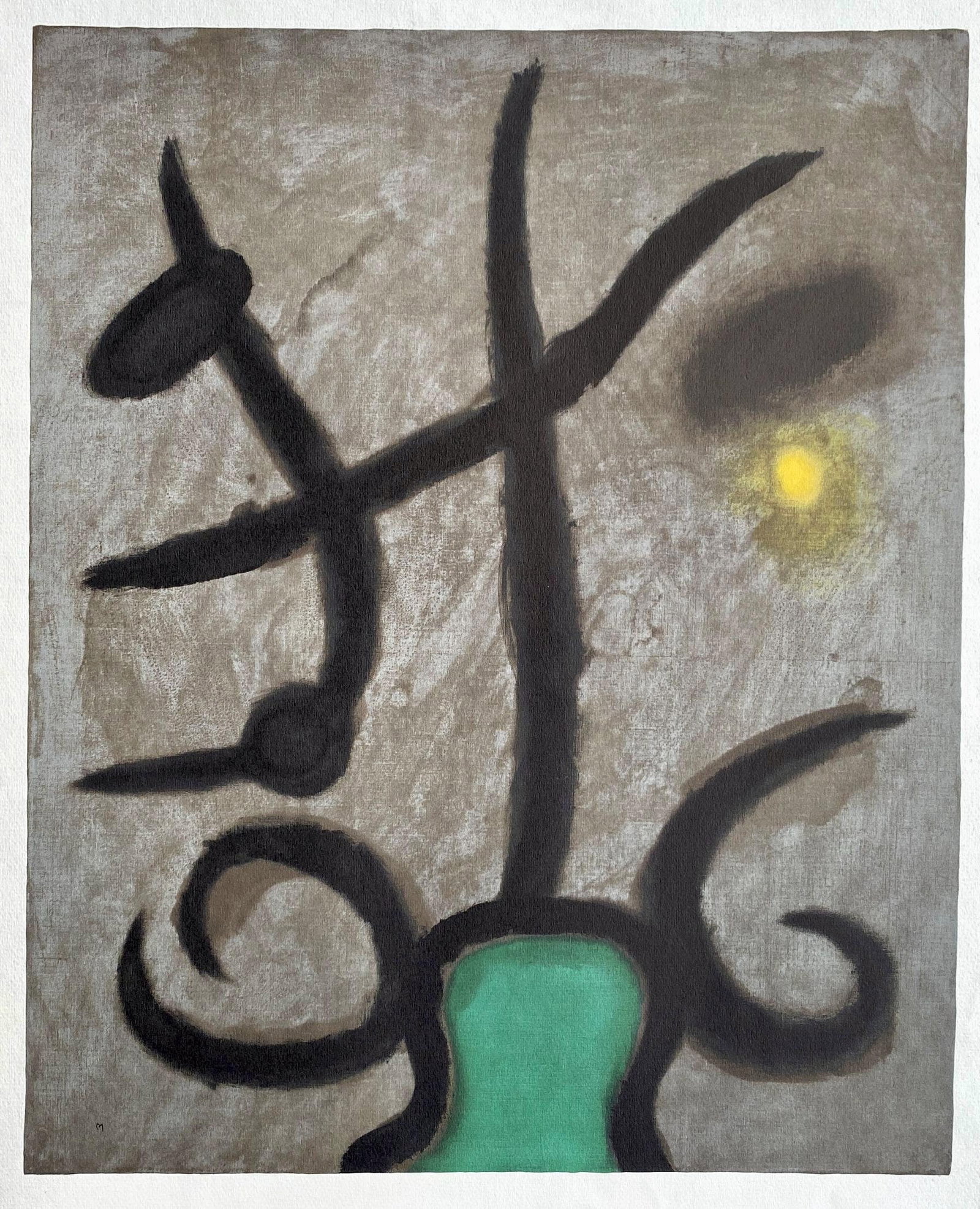 Joan Miro, Composition (Cramer 105), Femmes, Limited Edition Heliogravure: Heliogravure on velin d'Arches paper. Paper size: 22.0079 x 17.8 inches. Excellent condition. Unsigned and unnumbered, as issued. Notes: From the folio, Joan Miro, Femmes, 1965. Published by Maeght Ed