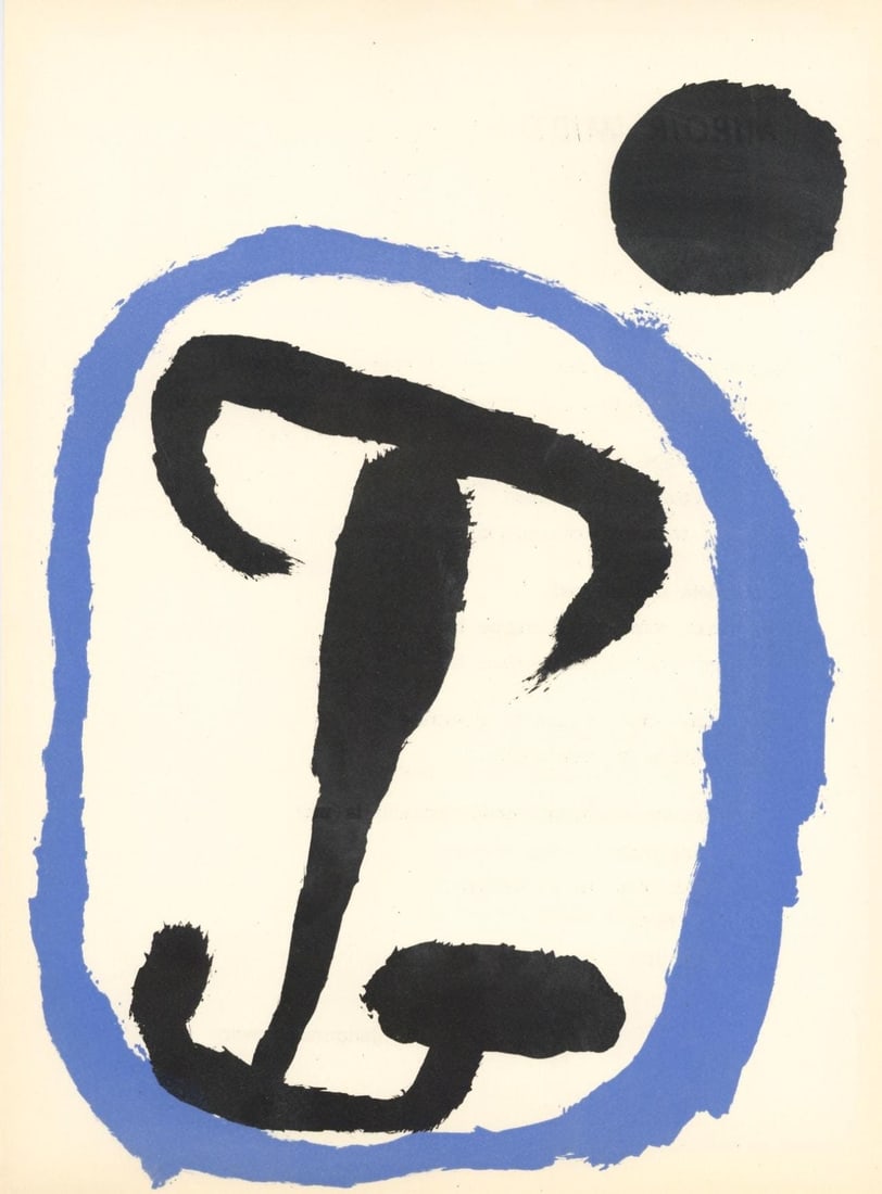 Joan Miro, Composition (Cramer 34; Mourlot 223), Derriere le miroir, Limited Edition Lithograph: Lithograph on velin paper. Paper Size: 15 x 11 inches. Excellent condition. Inscription: Unsigned and unnumbered, as issued. Notes: From Derriere le miroir, N deg 87-88-89, 1956. Published by Aime Mae