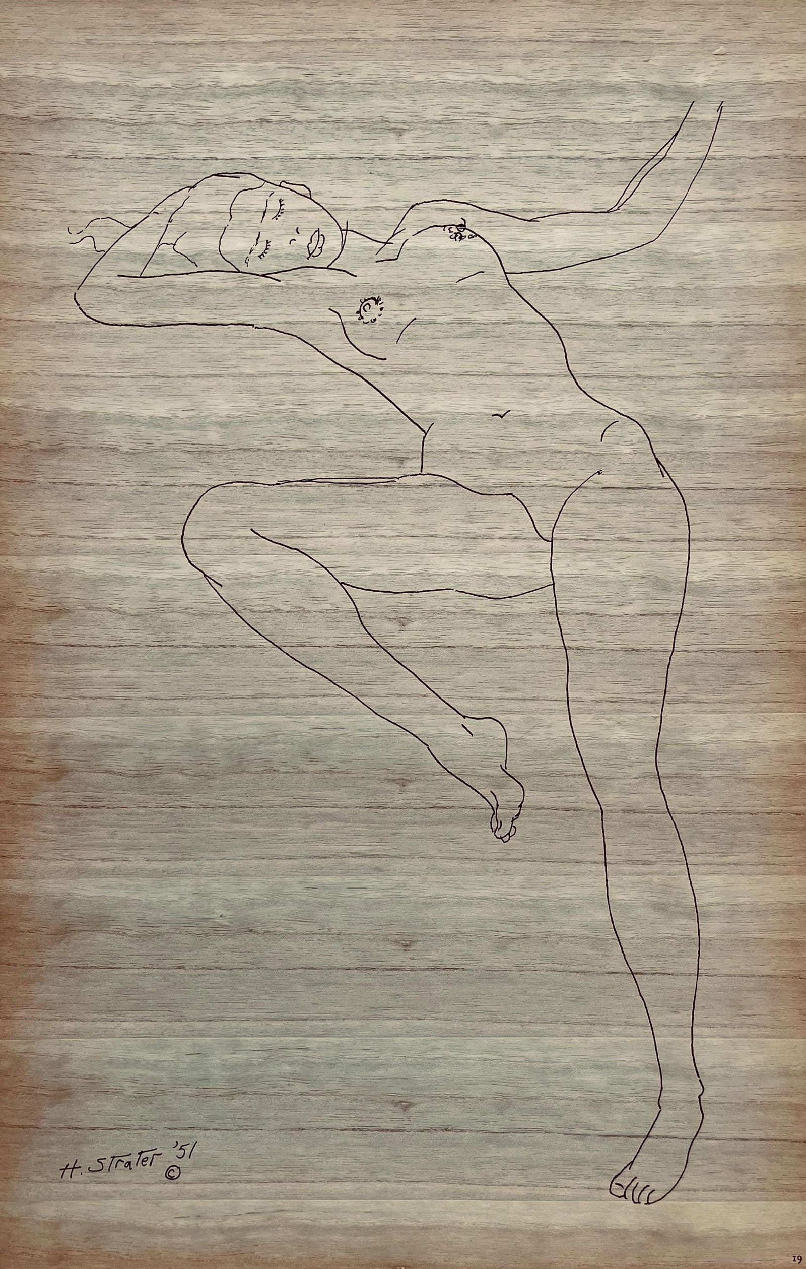 Henry Strater, Composition, 24 Drawings by Henry Strater, Limited Edition Lithograph: Lithograph on lacquered wood veneer paper. Signed in the plate and unnumbered, as issued. Paper size: 20.5 x 13.5 inches. Excellent condition. Notes: From the folio, 24 Drawings by Henry Strater,