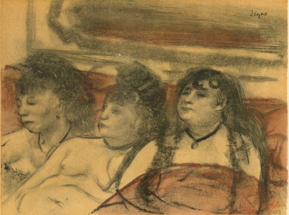 Edgar Degas, Au Salon, E. Degas Monotypes, Limited Edition Monotype: Engraving on velin du Marais paper. Unsigned and unnumbered, as issued. Paper Size: 12.25 x 9.125 inches. Excellent condition. Notes: From the volume, E. Degas Monotypes, 1948. Published by Quatre Che