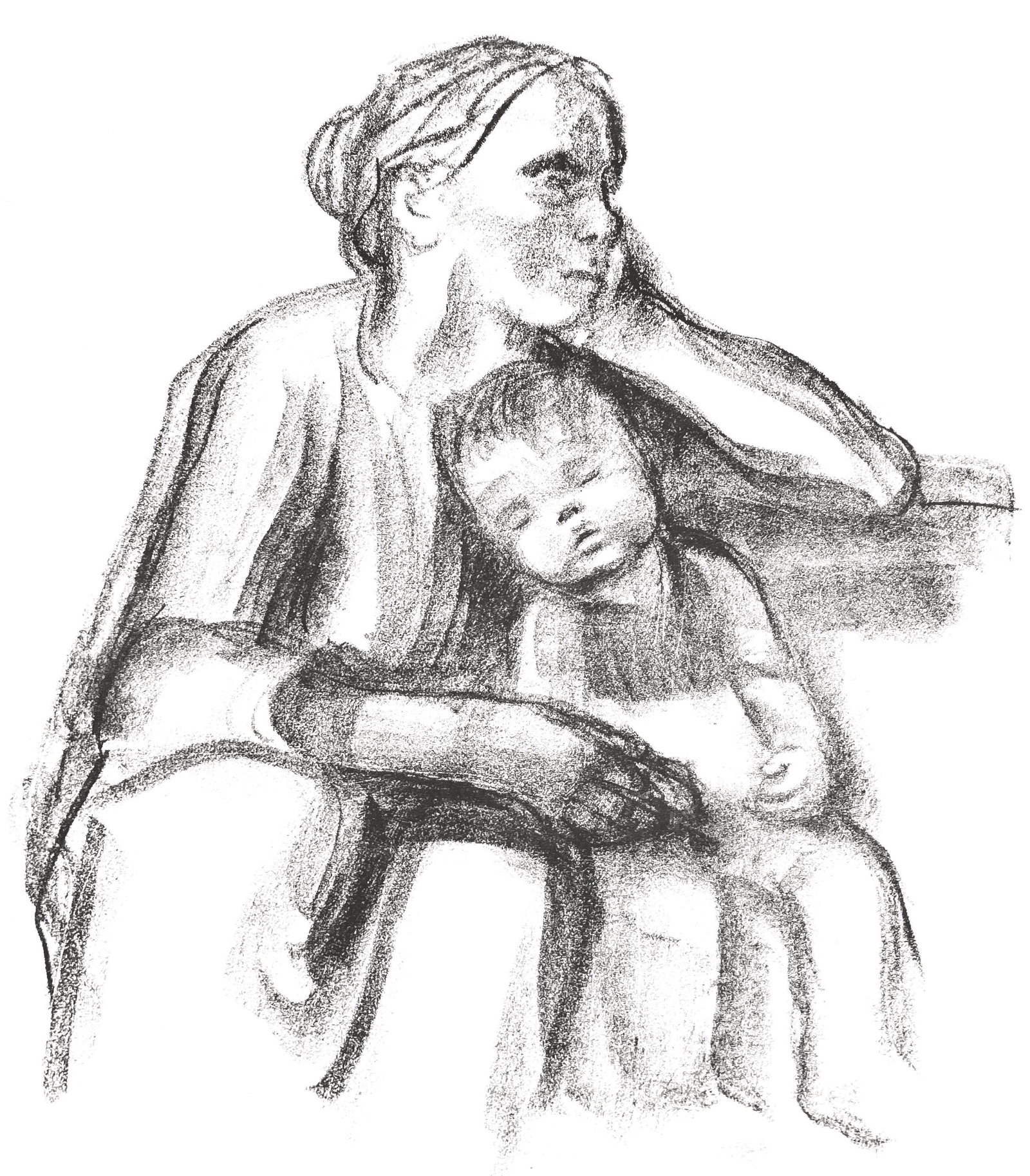 Kathe Kollwitz, Working Woman with Sleeping Boy, from Ten Lithographs, Limited Edition Lithograph,: This exquisite lithograph by Kathe Kollwitz (1867-1945), titled Arbeiterfrau mit schlafendem Jungen (Working Woman with Sleeping Boy), from the folio Kathe Kollwitz, Ten Lithographs, originates from t