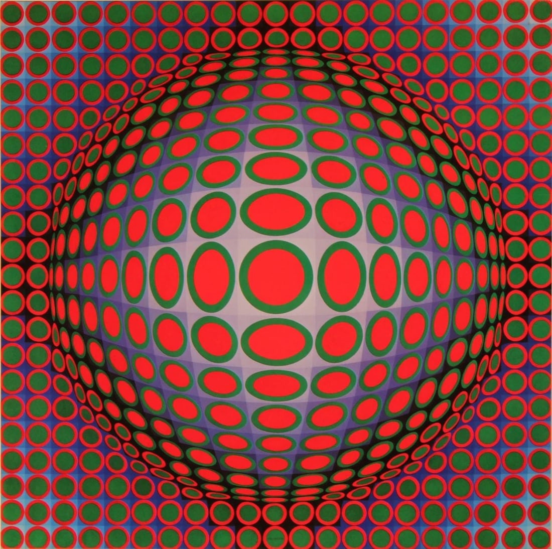 Victor Vasarely, Composition, Vega, Limited Edition Heliogravure: Heliogravure on 280 gm M2 gloss paper. Paper Size: 10.63 x 10.63 inches. Excellent condition. Notes: From the folio, Vega, 1976. Published and printed by Editions du Griffon, Neuchatel, Switzerland, 1