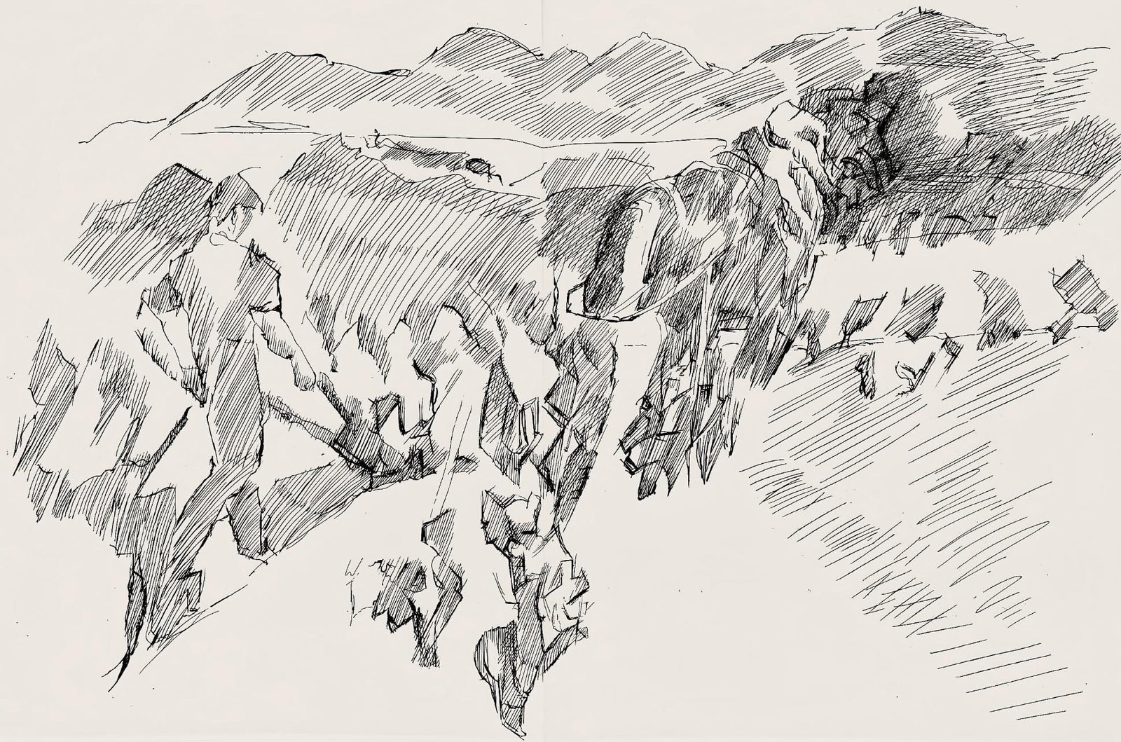 Jacques Villon, Composition (Ginestet/Pouillon 42-64), Hesiode, Les Travaux et les Jours, Limited: Etching on velin de Rives paper. Paper size: 15.75 x 24 inches. Excellent condition, with centerfold, as issued. Unsigned and unnumbered, as issued. Notes: From the folio, Hesiode, Les Travaux et les