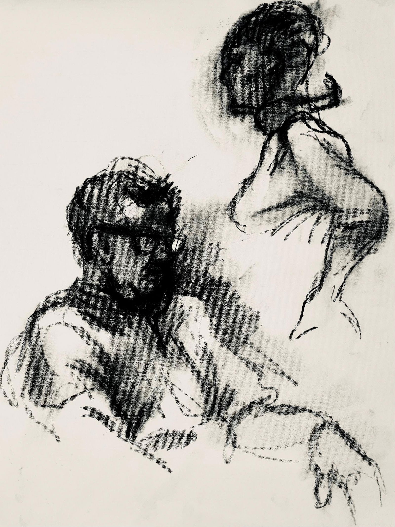 Ian Hornak, Female and Male Figure Study, 1963, Original Drawing: Charcoal on velin paper, circa 1963. Paper Size: 23 x 18 inches. Good condition, consistent with age. Inscription: Unsigned, Estate stamped, verso. Provenance: Estate of Ian Hornak, East Hampton. Note