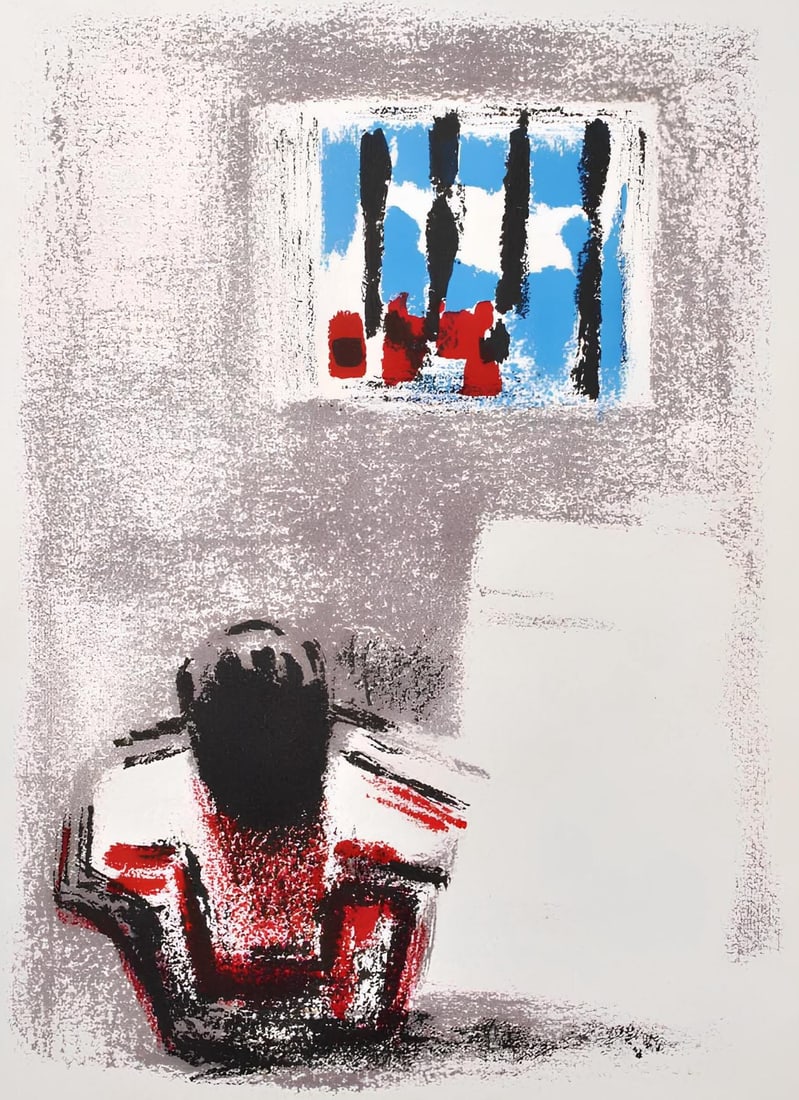 Alexandre Garbell, Composition, Œuvres completes d'Albert Camus, Limited Edition Lithograph: Lithograph on velin d'Arches filigrane paper. Paper Size: 11 x 8.5 inches. Excellent condition. Inscription: Unsigned and unnumbered, as issued. Notes: From the volume, Œuvres completes d'Albert Camu