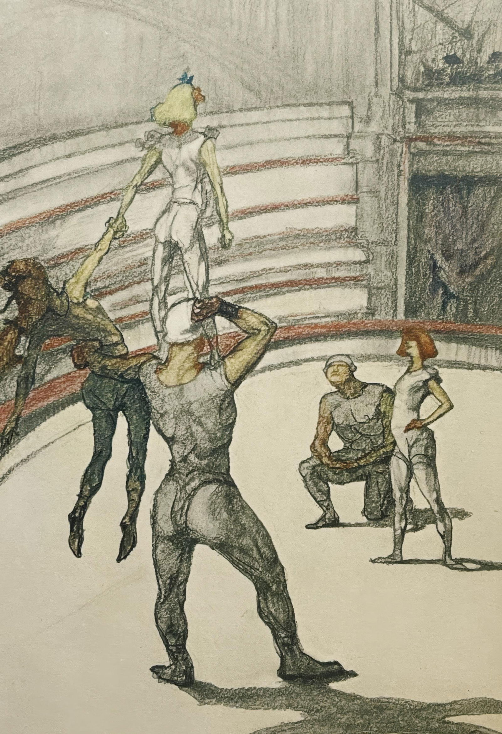 Henri de Toulouse-Lautrec, Circus Acrobats, Limited Edition Lithograph, 1967: This exquisite lithograph by Henri de Toulouse-Lautrec (1864-1901), titled Acrobates de cirque (Circus Acrobats), from the folio Henri de Toulouse-Lautrec, A Suite of Color Drawings at the Circus,