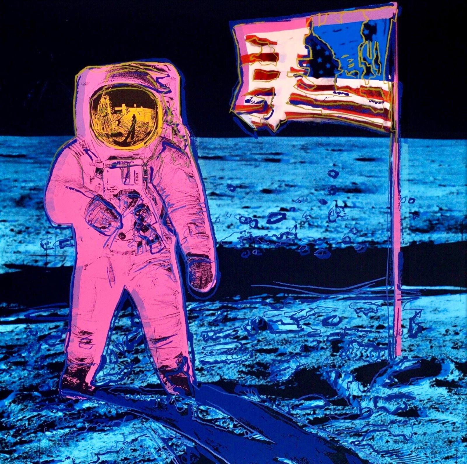 Andy Warhol, Moonwalk, Pink, Official Limited Edition, Sunday B. Morning, Silkscreen: Official edition, Andy Warhol, Sunday B. Morning, silkscreen on museum board. Paper Size: 38.5 x 38.5 inches. Excellent condition. Inscription: Numbered in pencil, "published by Sunday B. Morning", an