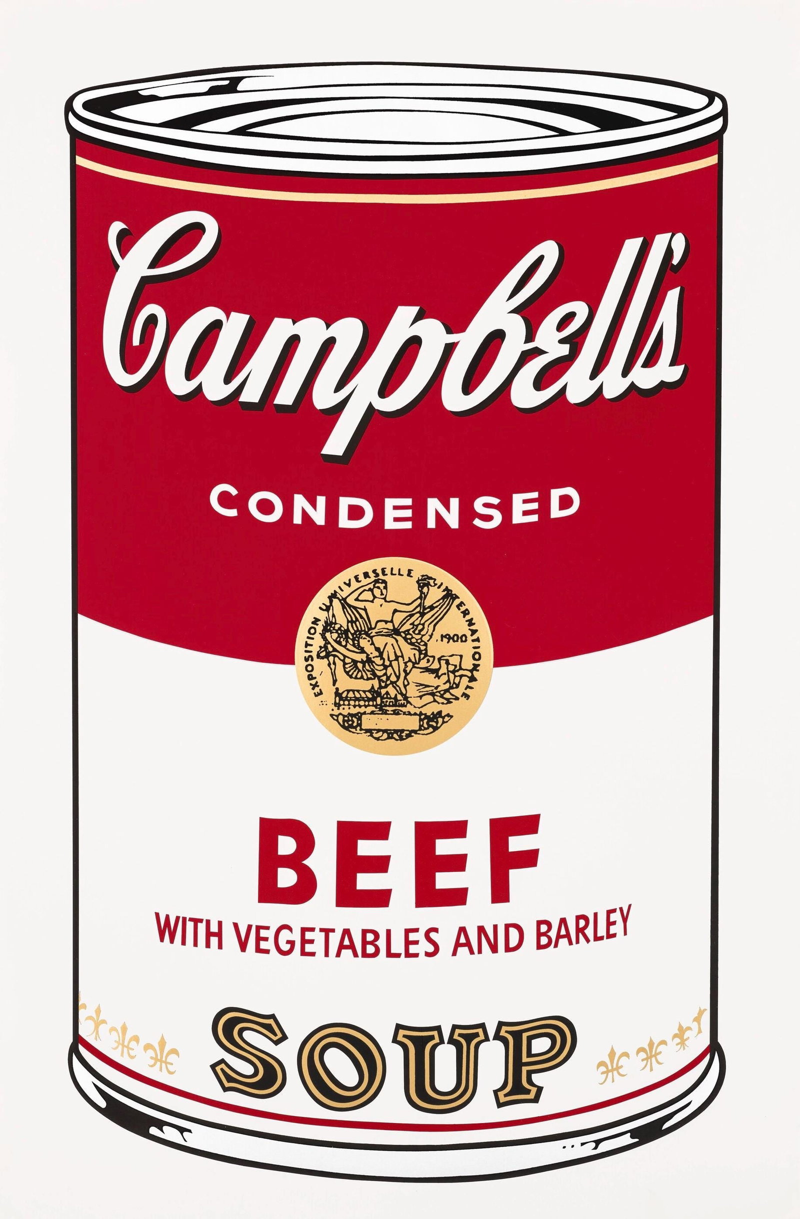Andy Warhol, Campbell's Soup, Beef, Official Edition, Sunday B. Morning, Silkscreen: Official edition, Andy Warhol, Sunday B. Morning, silkscreen on museum board. Paper Size: 35 x 23 inches. Excellent condition. Inscription: "published by Sunday B. Morning", and "fill in your own sign