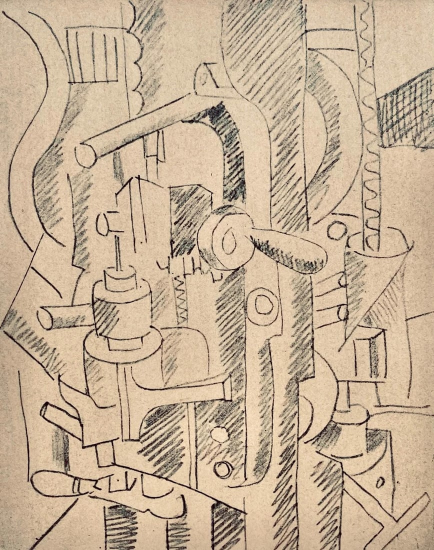 Fernand Leger, Elements Mecaniques, Dessins de Guerre 1915-16, Limited Edition Lithograph: Lithograph, stencil on velin paper. Paper Size: 10 x 7.75 inches. Inscription: Unsigned and unnumbered, as issued. Condition: Very good/excellent, consistent with age. Notes: From the folio, Fernand