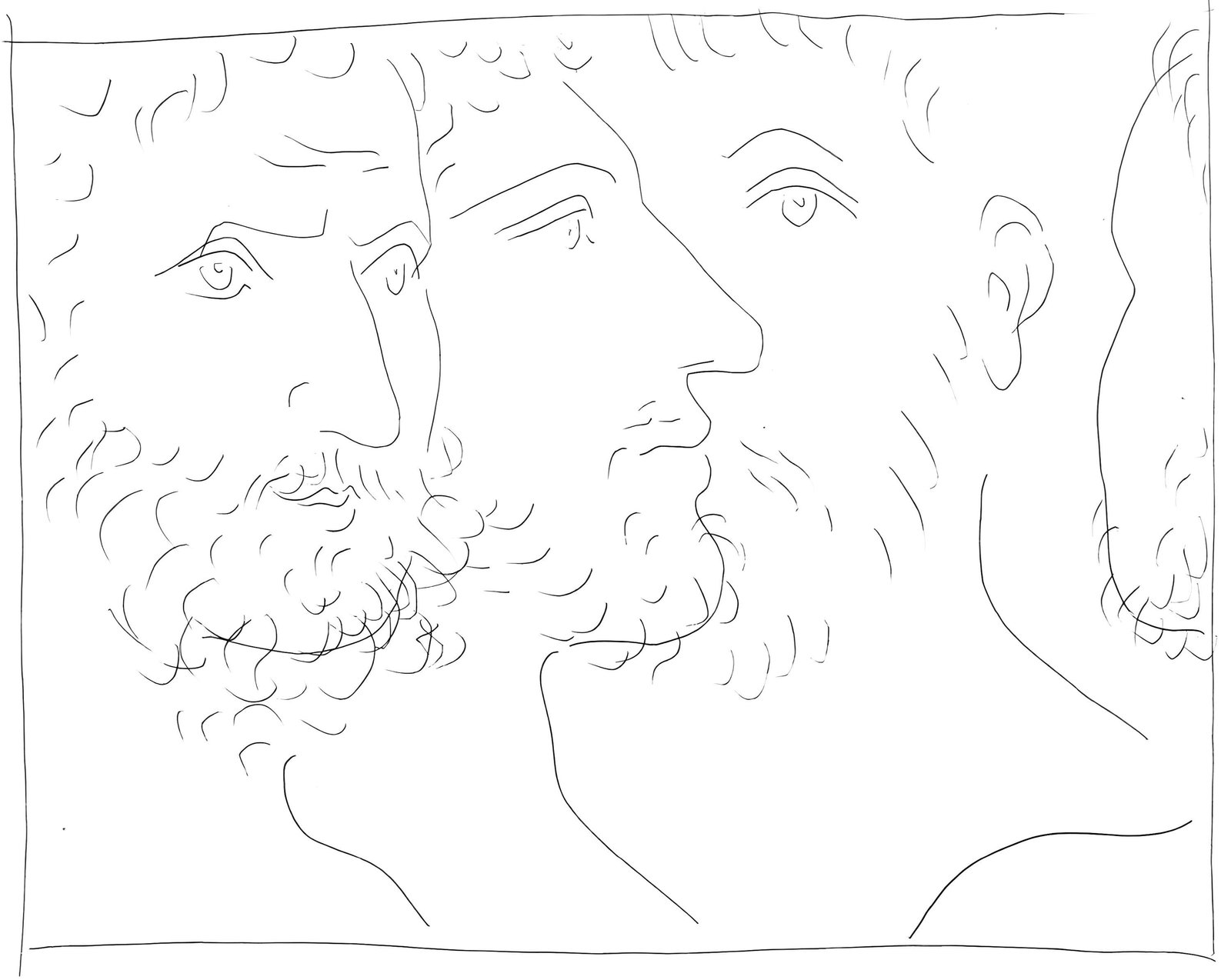 Pablo Picasso, Quatres tetes d'hommes, Les Metamorphoses, Limited Edition Lithograph: Lithograph on velin papier Verge fin blanc des papeteries de Bellerive paper. Paper size: 11.02 x 8.66 inches; image size: 4.3 x 5.5 inches. Inscription: Unsigned and unnumbered, as issued. Condition: