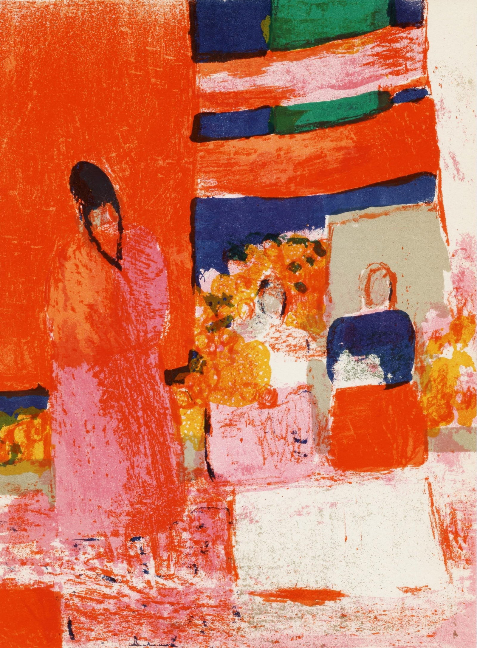 Bernard Cathelin, Mexico, from Prints from the Mourlot Press, Limited Edition Lithograph, 1964: This exquisite lithograph by Bernard Cathelin (1919-2004), titled Mexique (Mexico), from the album Prints from the Mourlot Press, exhibition sponsored by the French Embassy, circulated by the Travelin