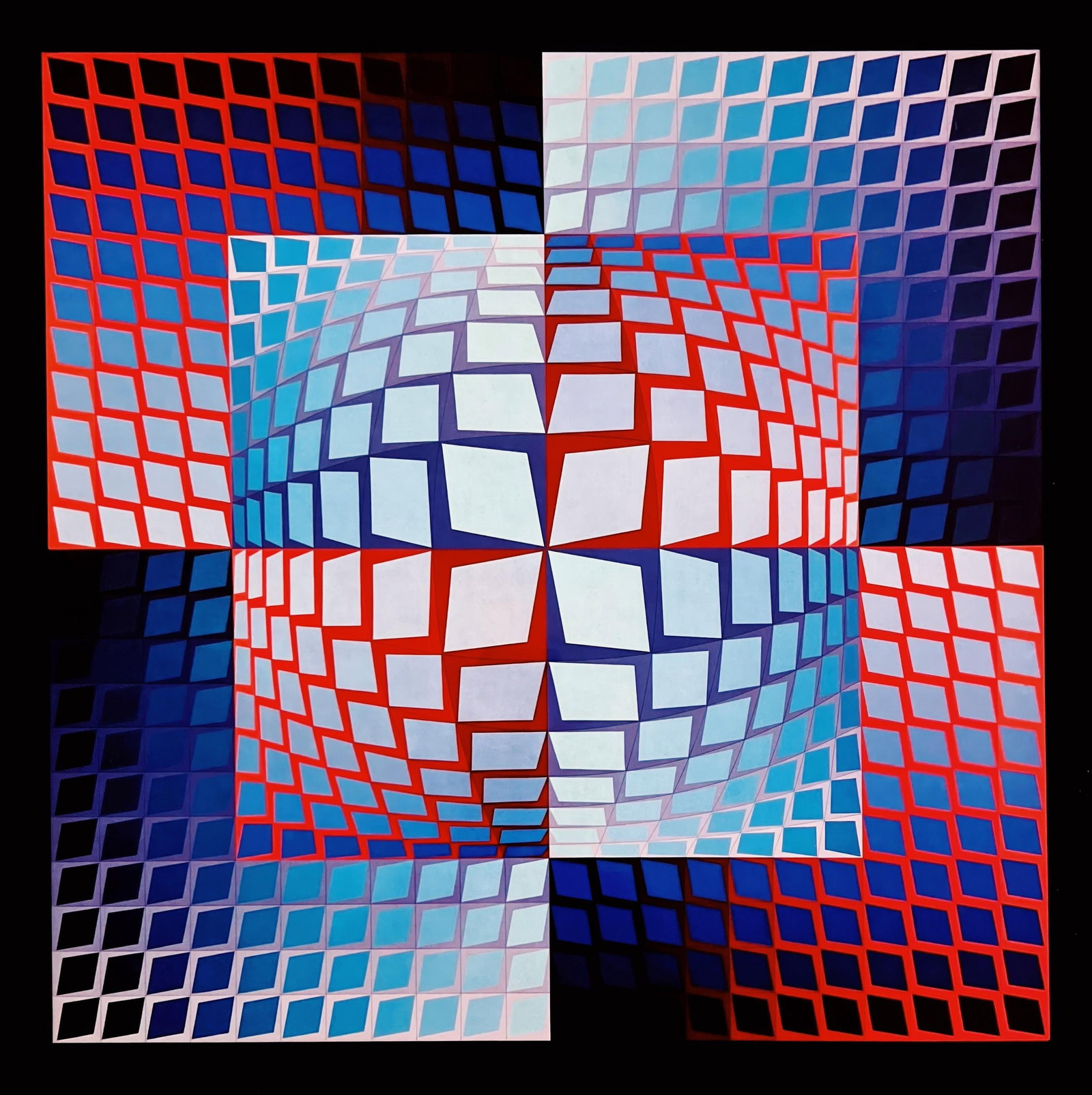 Victor Vasarely, Quazar-Zett, from Progressions I, Original Edition Heliogravure, 1972: This exquisite heliogravure by Victor Vasarely (1906-1997), titled Quazar-Zett, originates from the 1972 folio Progressions I, published and printed by Editions du Griffon, Neuchatel, Switzerland. The