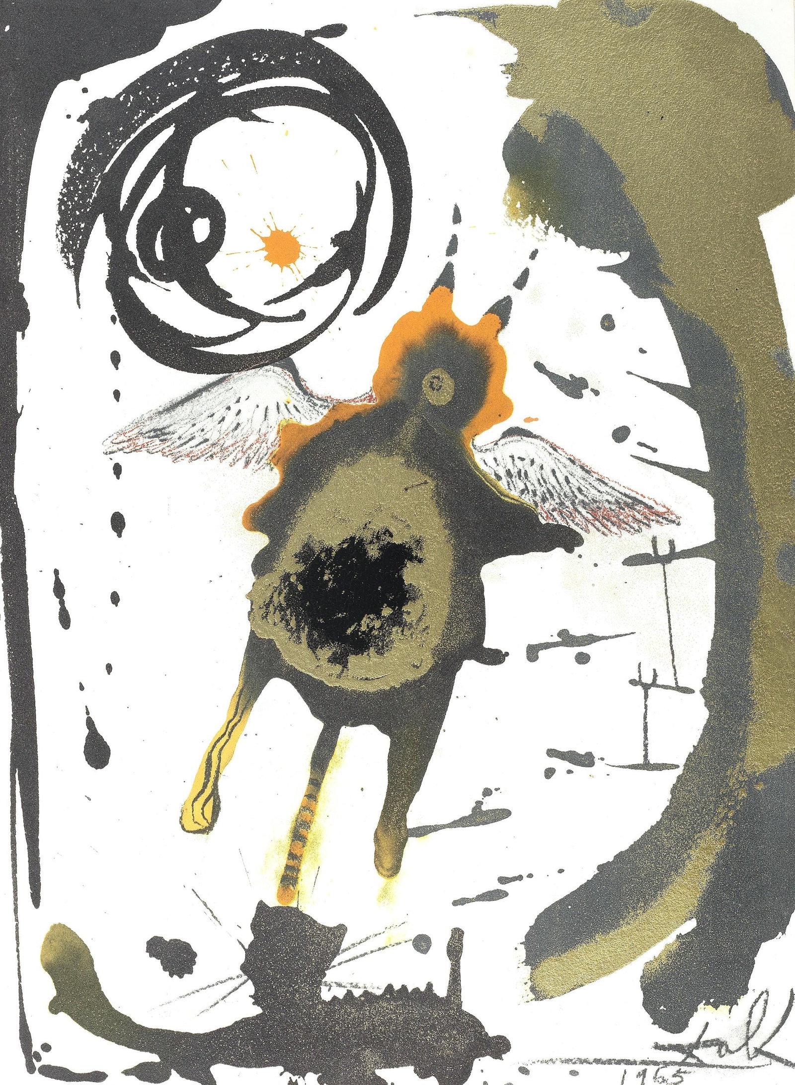 Salvador Dali, Composition (Michler/Lopsinger 1600; Field 69-3), Biblia Sacra, Limited Edition: Lithograph in colors on velin Fabriano charta ex meris pannis "ab alveo" manu fabricata, perlucidis figuris intexta paper. Paper size: 19 x 13.75 inches. Inscription: Signed in the plate and unnumbere