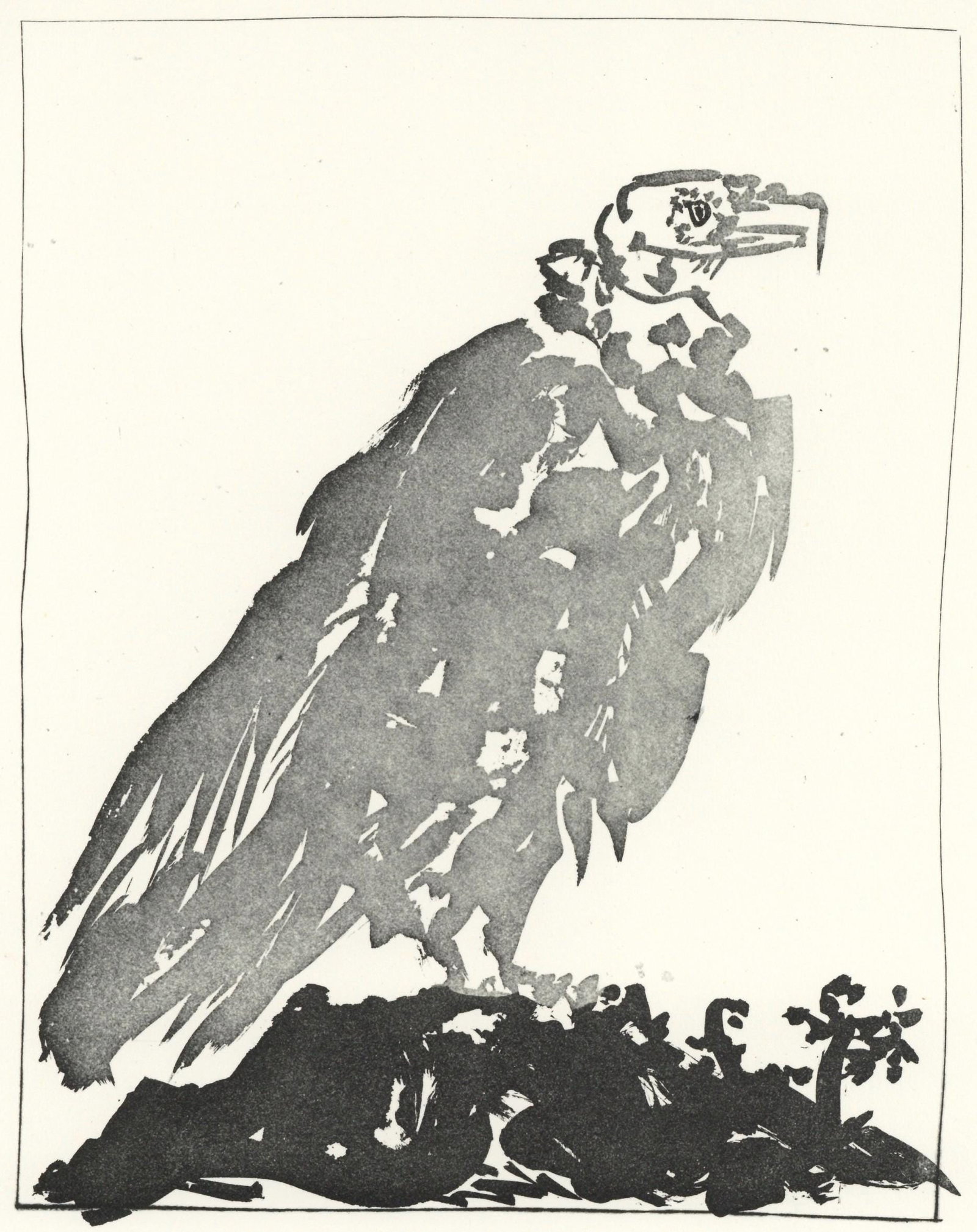 Pablo Picasso, Le Vautour (The Vulture) (Orozco p.82), Histoire naturelle, Limited Edition: Lithograph on papier bouffant des Papeteries de Casteljoux paper. Unsigned and unnumbered, as issued. Paper Size: 12.99 x 9.84 inches. Catalogue raisonne reference: Orozco, Miguel. The Orozco Collecti