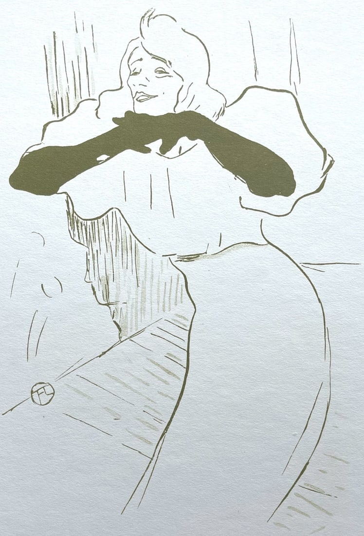 Henri de Toulouse-Lautrec, Composition, Yvette Guilbert vue par Toulouse-Lautrec, Limited Edition: Lithograph and stencil on velin de Rives BFK paper. Unsigned and unnumbered. Paper Size: 15 x 11.25 inches. Excellent condition. Notes: From the folio, Yvette Guilbert vue par Toulouse-Lautrec, 1950.