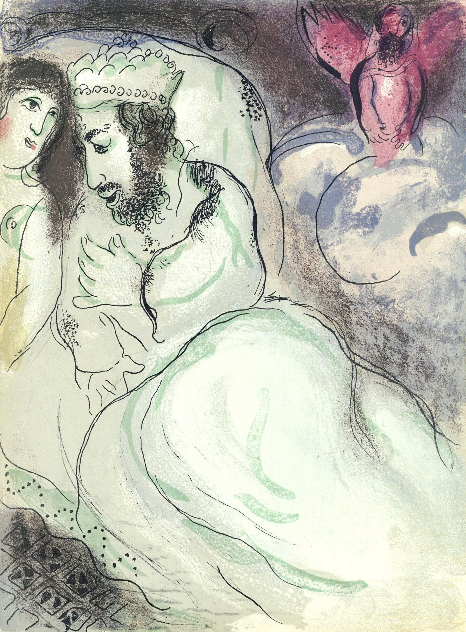 Marc Chagall, Sara et Abimelech (Mourlot 117-46; Cramer 25), Dessins Pour La Bible, Verve, Revue,: Lithograph on velin des Papeteries du Marais paper. Paper Size: 14 x 10.25 inches. Inscription: Unsigned and unnumbered, as issued. Catalogue raisonne references: Cain, Julien, and Fernand Mourlot. Ch