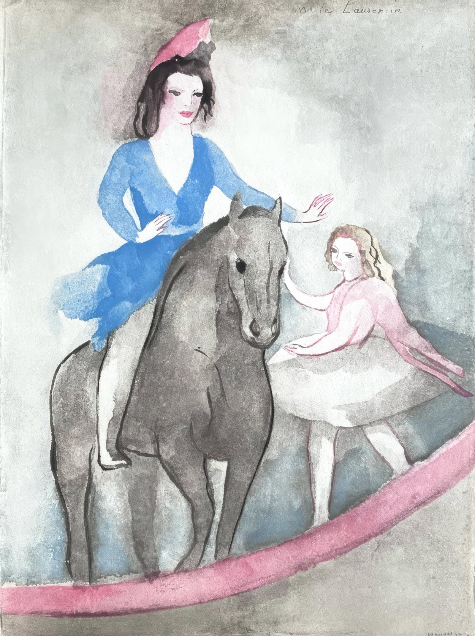 Marie Laurencin, Untitled, from Dialogue on Dance, Limited Edition Engraving, 1949: This exquisite engraving by Marie Laurencin (1883-1956), titled Sans titre (Untitled), from the folio Dialogue sur la Danse (Dialogue on the Dance), originates from the 1949 edition published by Georg