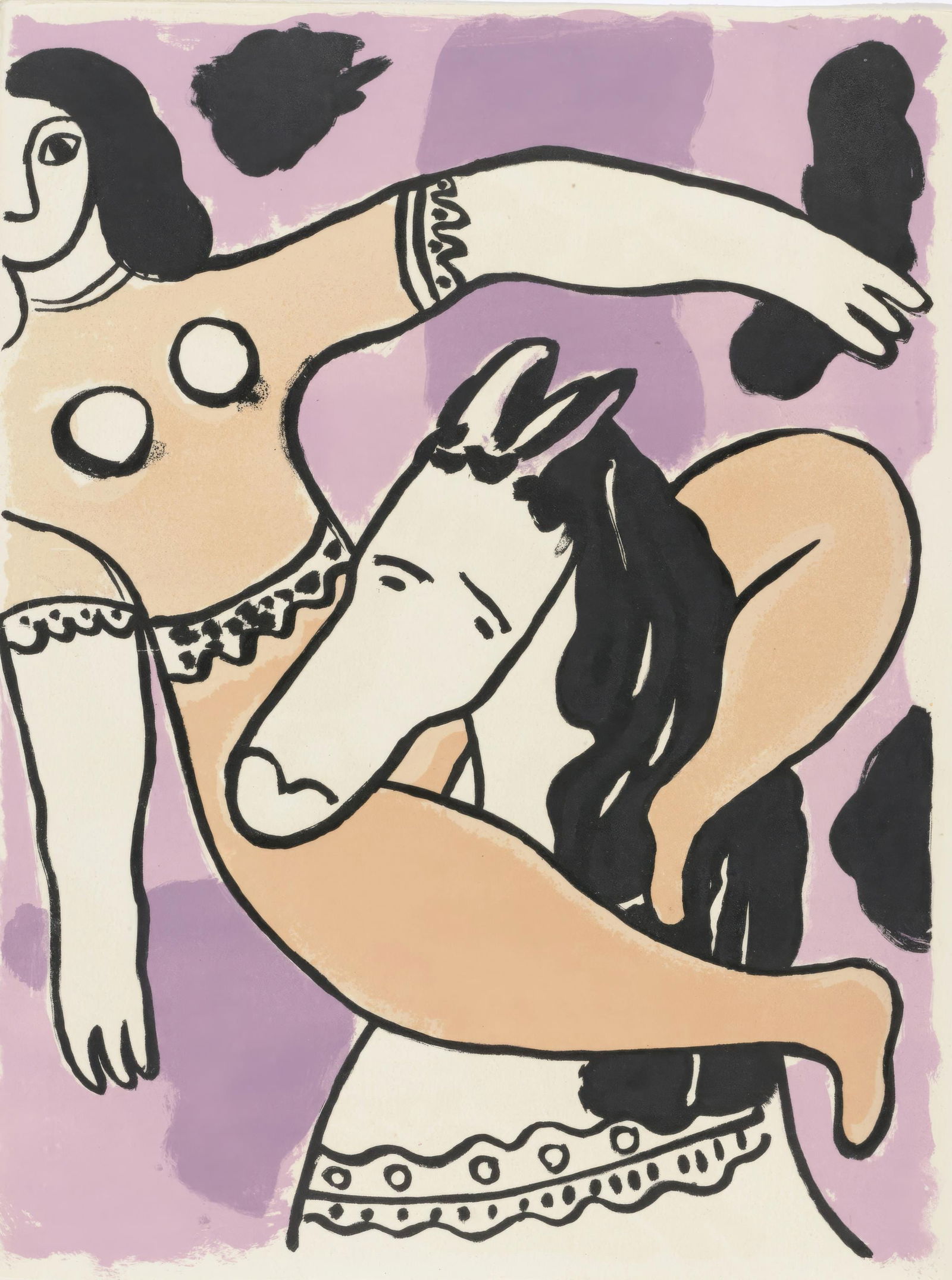 Fernand Leger, Untitled, from Circus, Limited Edition Lithograph, 1950: This exquisite lithograph by Fernand Leger (1881-1955), titled Sans titre (Untitled), from the album Cirque, Lithographies Originales (Circus, Original Lithographs), originates from the 1950 edition p