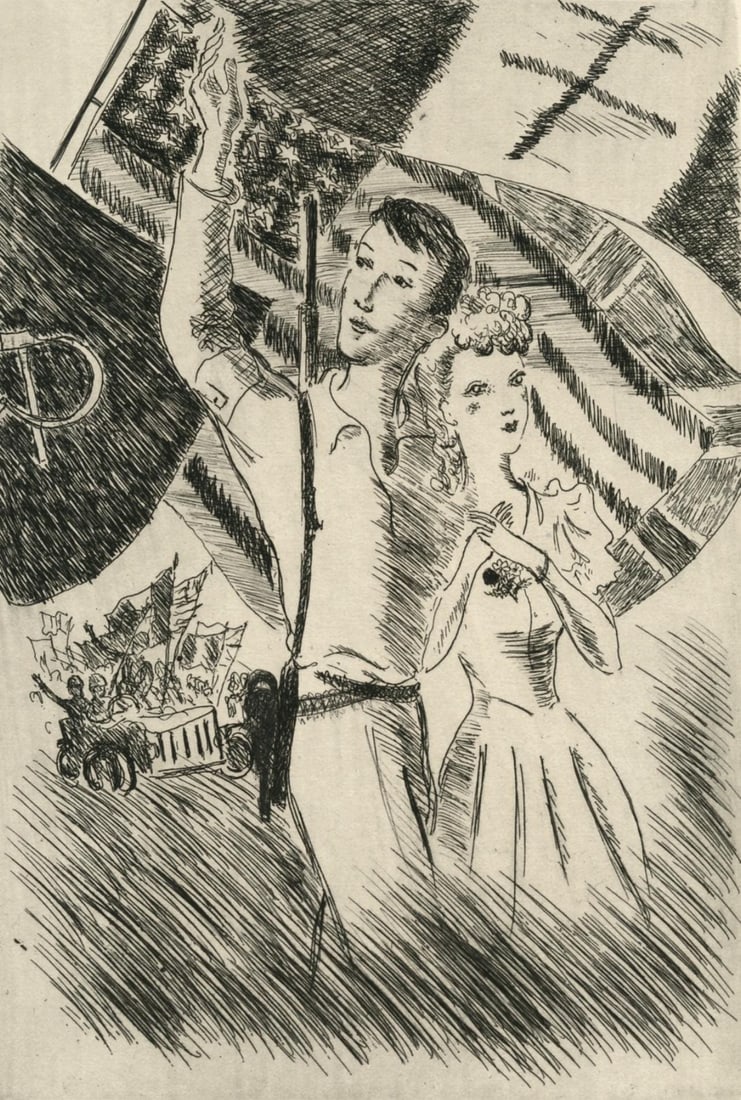 Andre Dignimont, Composition, Jours de gloire, Histoire de la liberation de Paris, Limited Edition: Etching on papeteries velin de Lana paper. Paper size: 11.024 x 8.66 inches. Excellent condition, with full margins. Inscription: unsigned and unnumbered, as issued. Notes: From the folio, Jours de gl