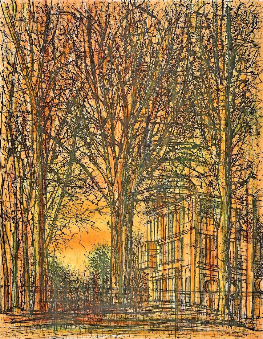 Jean Carzou, La Maison dans les arbres, Regards sur Paris, Limited Edition Lithograph: Lithograph on velin d'Arches paper. Paper size: 15.5 x 12 inches. Excellent condition. Inscription: unsigned and unnumbered, as issued. Notes: from the folio, Regards sur Paris, 1962. Published by And