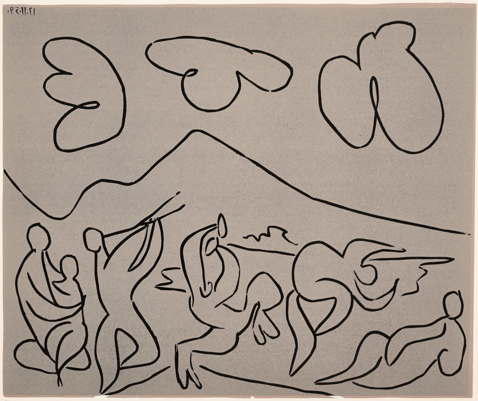 Pablo Picasso, Bacchanale (Orozco 214), Grabados al linoleo, Limited Edition Linocut: Linocut on velin paper. Paper Size: 12.5 x 14.5 inches; image size: 10.5 x 12.75 inches. Inscription: Unsigned and unnumbered, as issued. Catalogue raisonne reference: Orozco, M. (2018). Picasso. 70 y