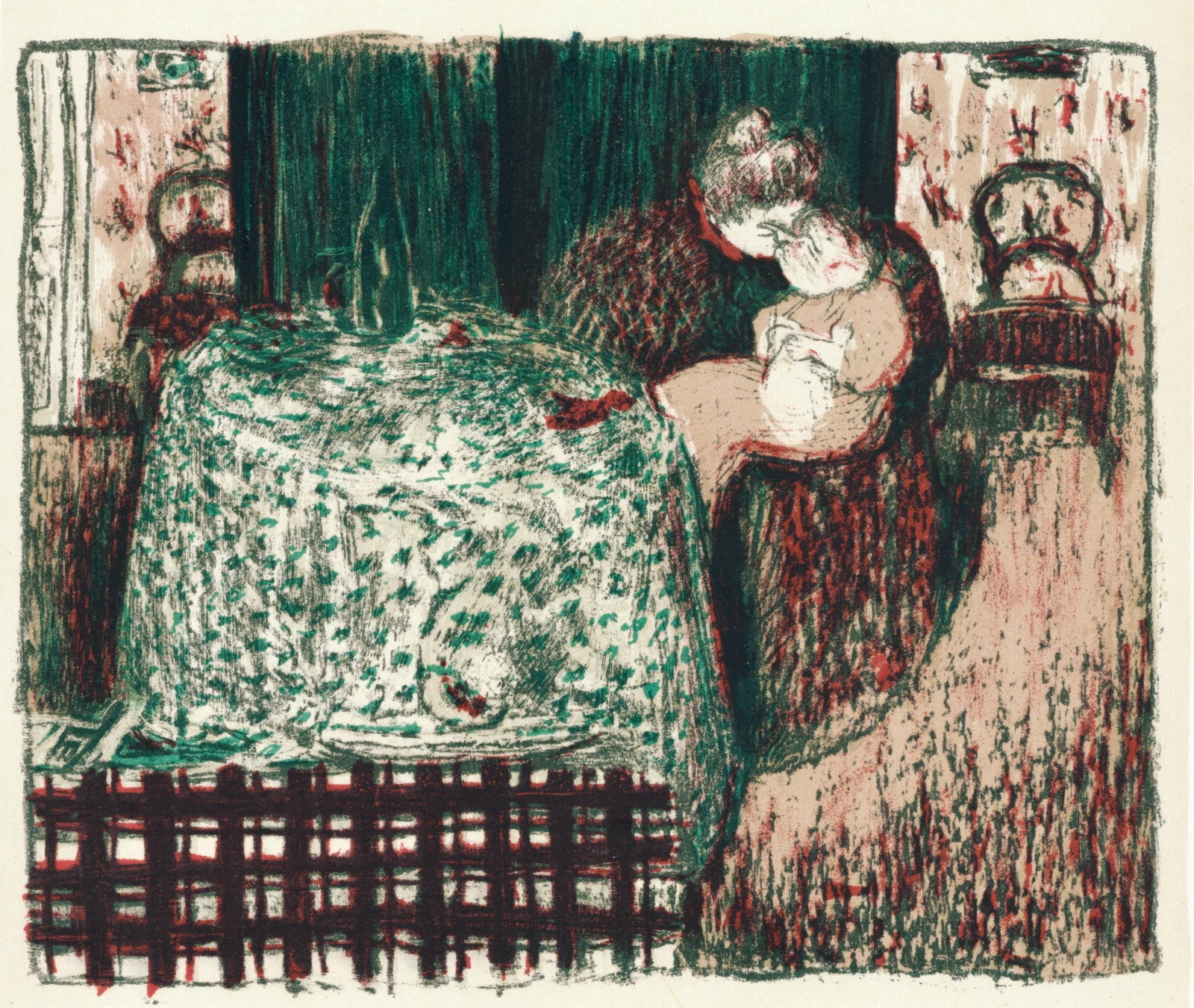 Jean-Edouard Vuillard, Maternity, from The Graphic Work of Vuillard, Limited Edition Lithograph,: This exquisite lithograph by Jean-Edouard Vuillard (1868-1940), titled Maternite (Maternity), from L'oeuvre grave de Vuillard (The Graphic Work of Vuillard), originates from the 1948 edition