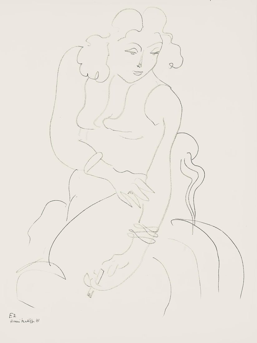 Henri Matisse, Serie E, var. 2 (Duthuit 9), Henri Matisse, Dessins, Themes et variations, Limited: Lithograph on velin pur fil paper. Paper Size: 12.875 x 9.625 inches. Excellent condition. Inscription: Signed in the plate and unnumbered, as issued. Notes: From the folio, Henri Matisse, Dessins, Th